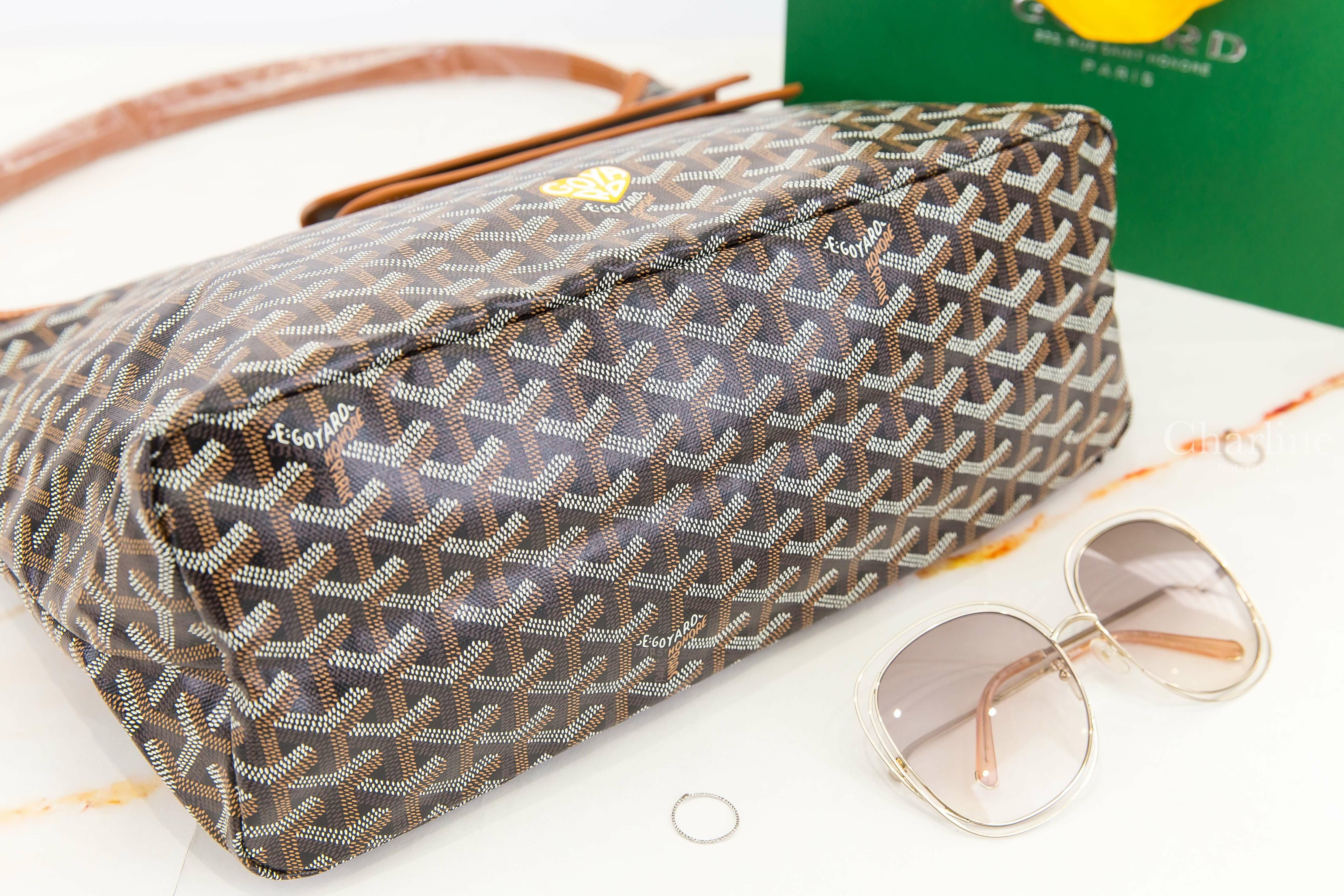 Goyard Bohème Hobo Bag 黑色拼咖啡色滾邊黃色愛心帆布小牛皮手提肩背包-Charline Boutique 精品代購