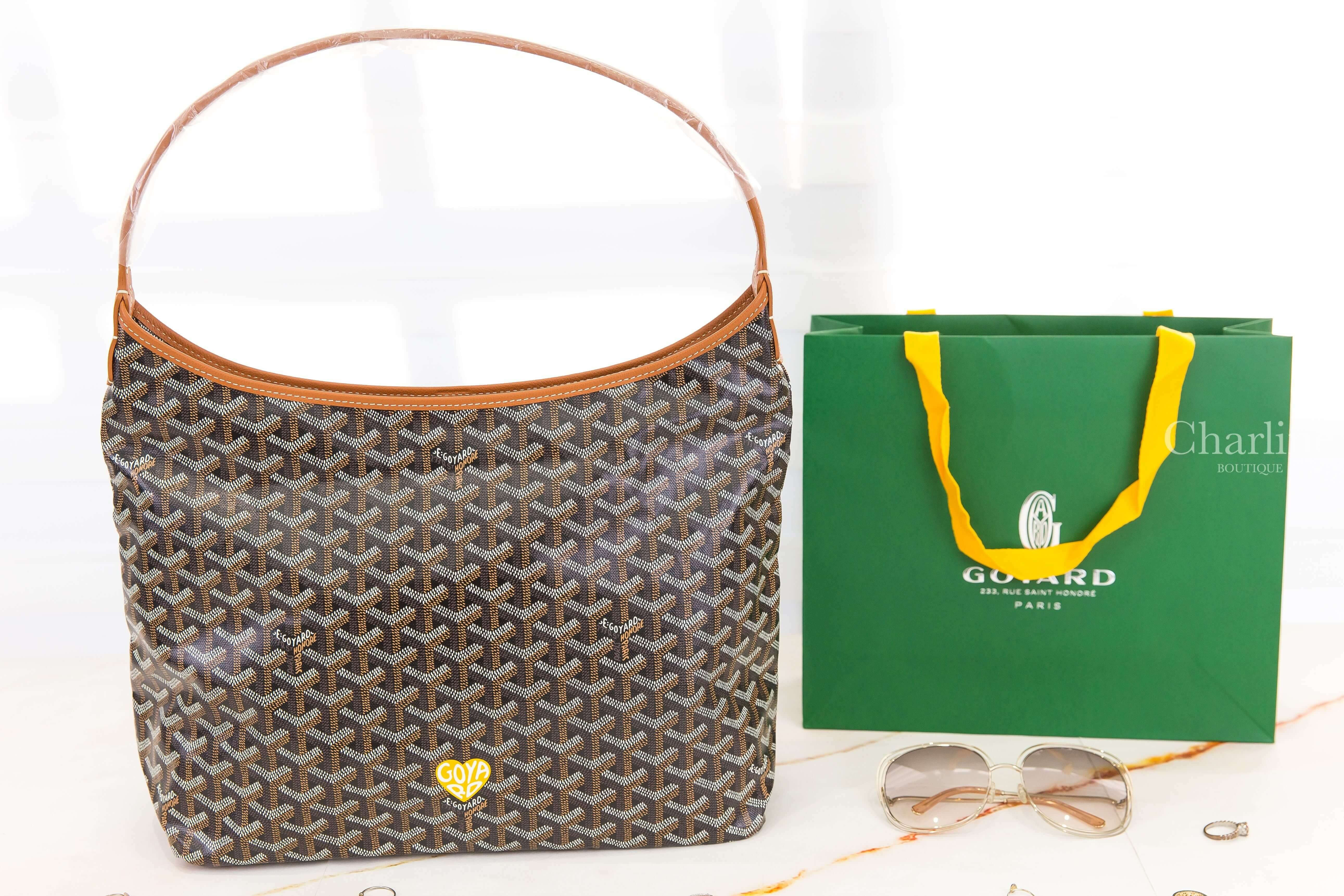 Goyard Bohème Hobo Bag 黑色拼咖啡色滾邊黃色愛心帆布小牛皮手提肩背包-Charline Boutique 精品代購