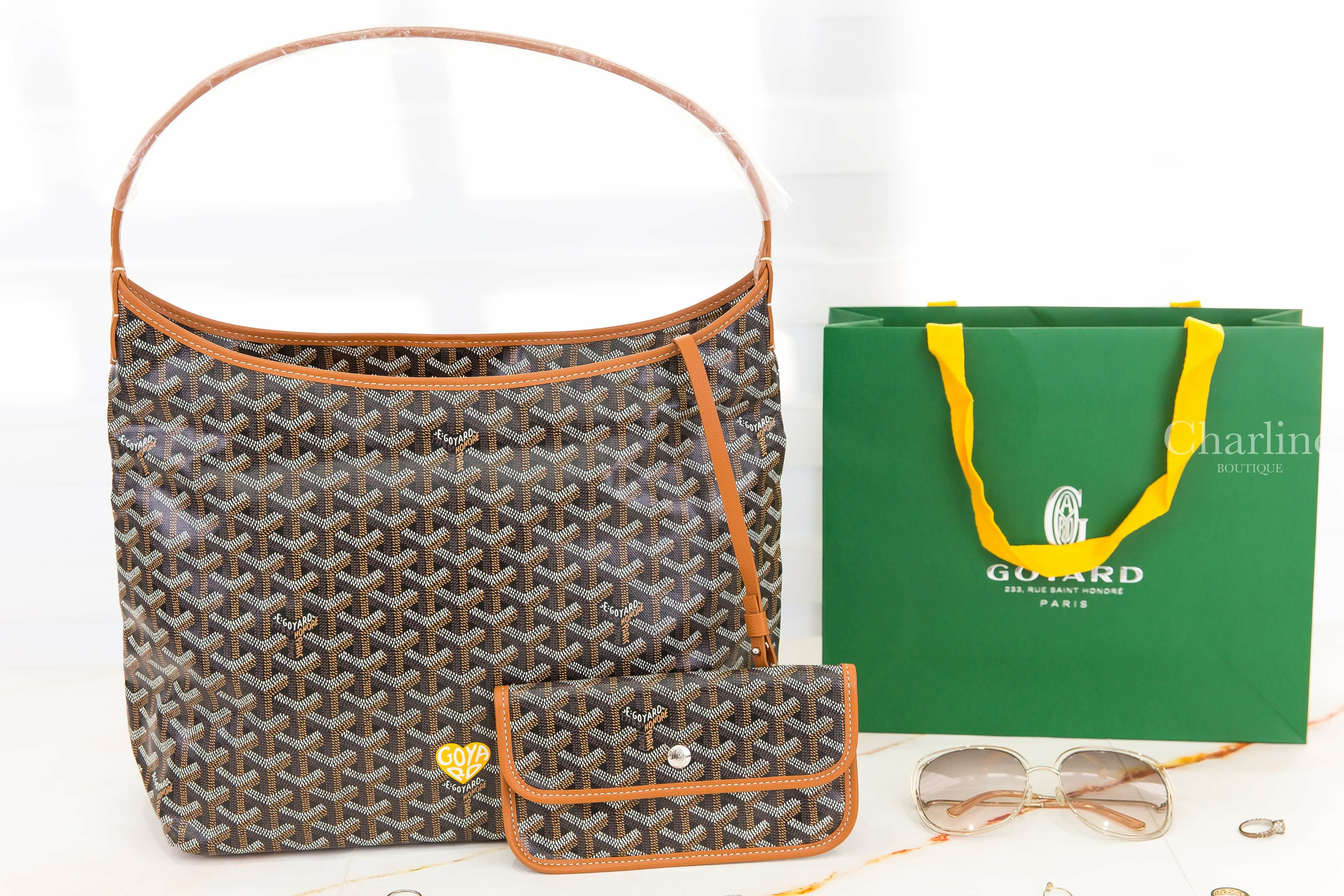 Goyard Bohème Hobo Bag 黑色拼咖啡色滾邊黃色愛心帆布小牛皮手提肩背包