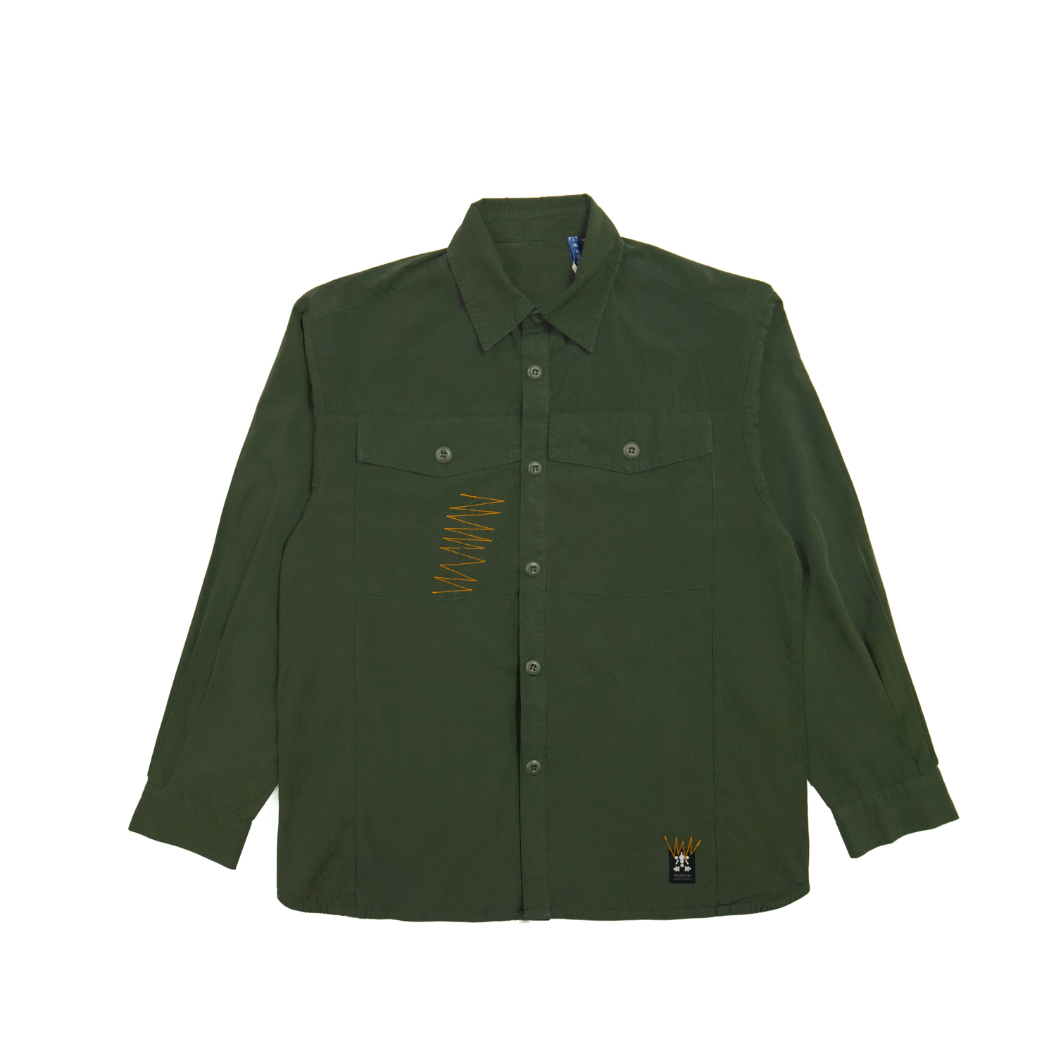 補丁雙口袋長袖襯衫-陸軍綠