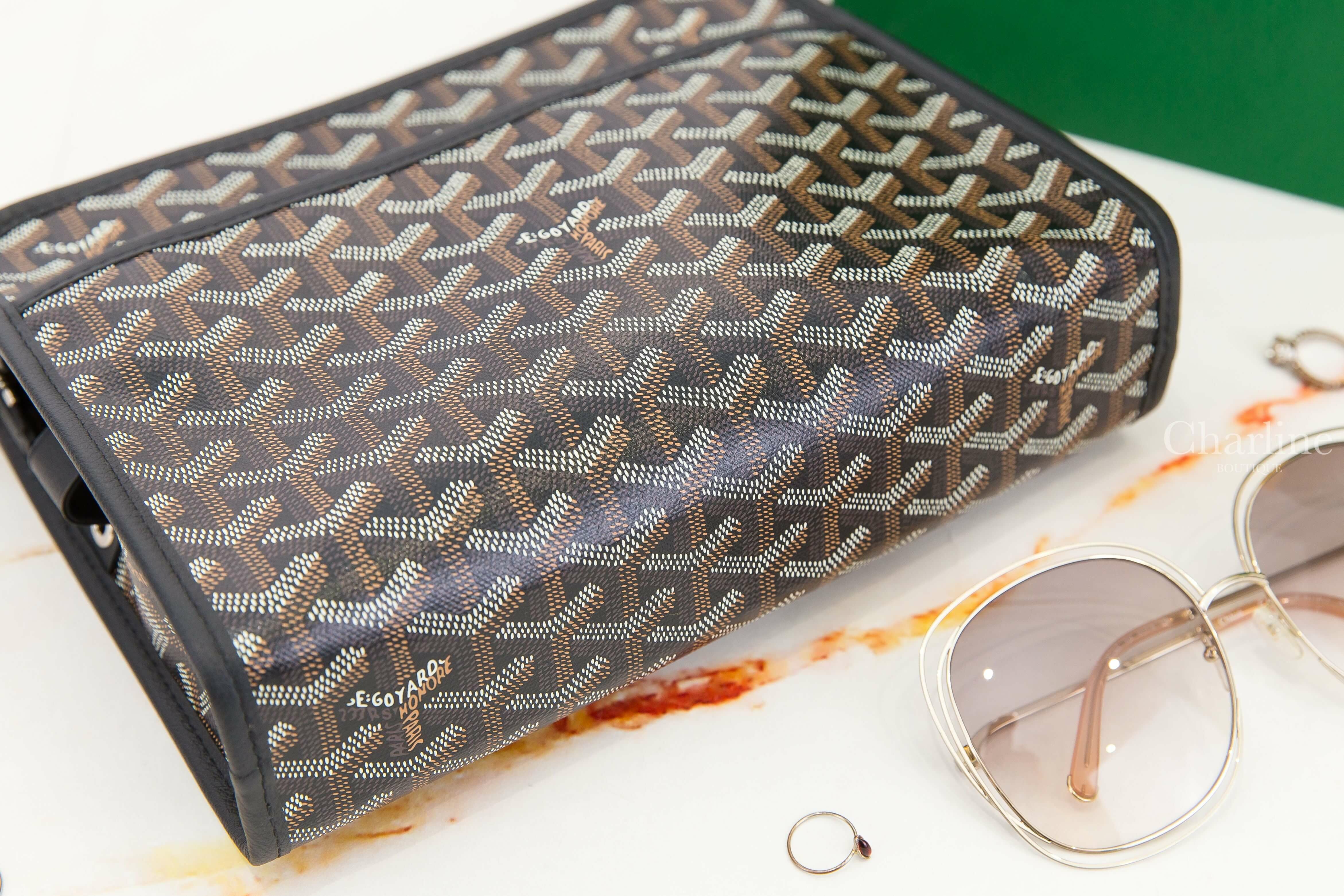 Goyard Jouvence MM Toiletry Bag 黑色帆布小牛皮中型拉鍊手拿包-Charline Boutique 精品代購
