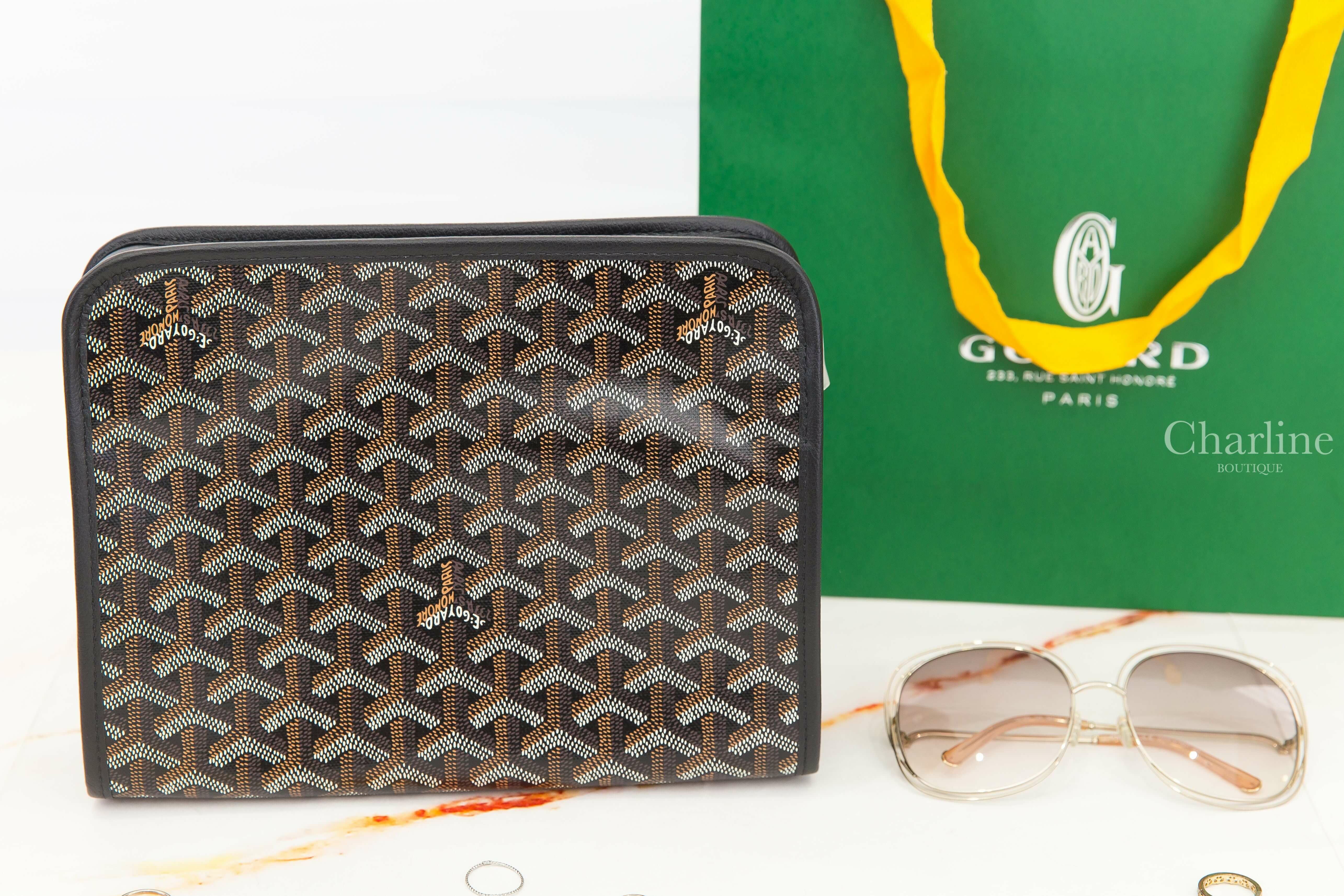 Goyard Jouvence MM Toiletry Bag 黑色帆布小牛皮中型拉鍊手拿包-Charline Boutique 精品代購
