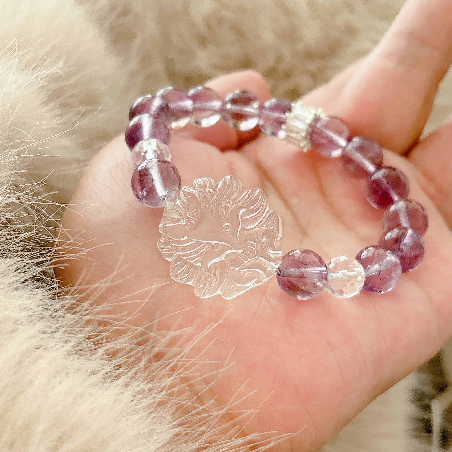 【狐仙】天然紫水晶+白水晶九尾狐仙手鍊