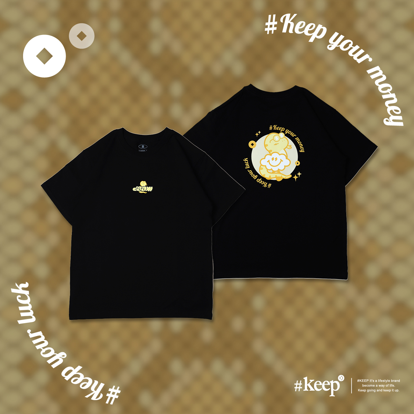 [售出無退換] #KEEP FORTUNE TURNS THE WHEEL TEE 黑色 雲朵人 蛇年限定 蛇來運轉 短TEE【KS277-BK】CNYSNAKE