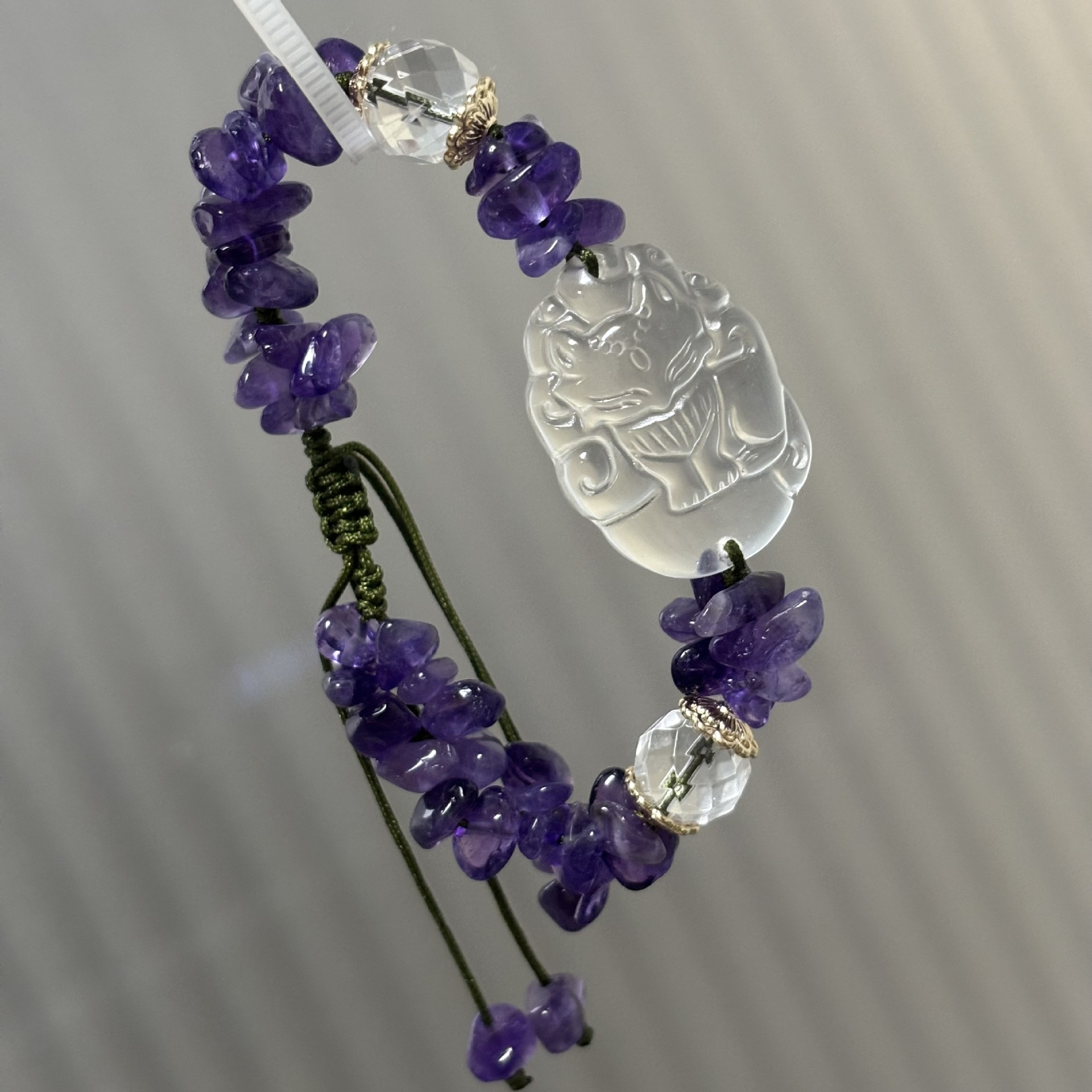 紫水晶　白菜　置物 MINAMI 22910 / 紫水晶(L2) 7mm玉片手 共仕立 正頭