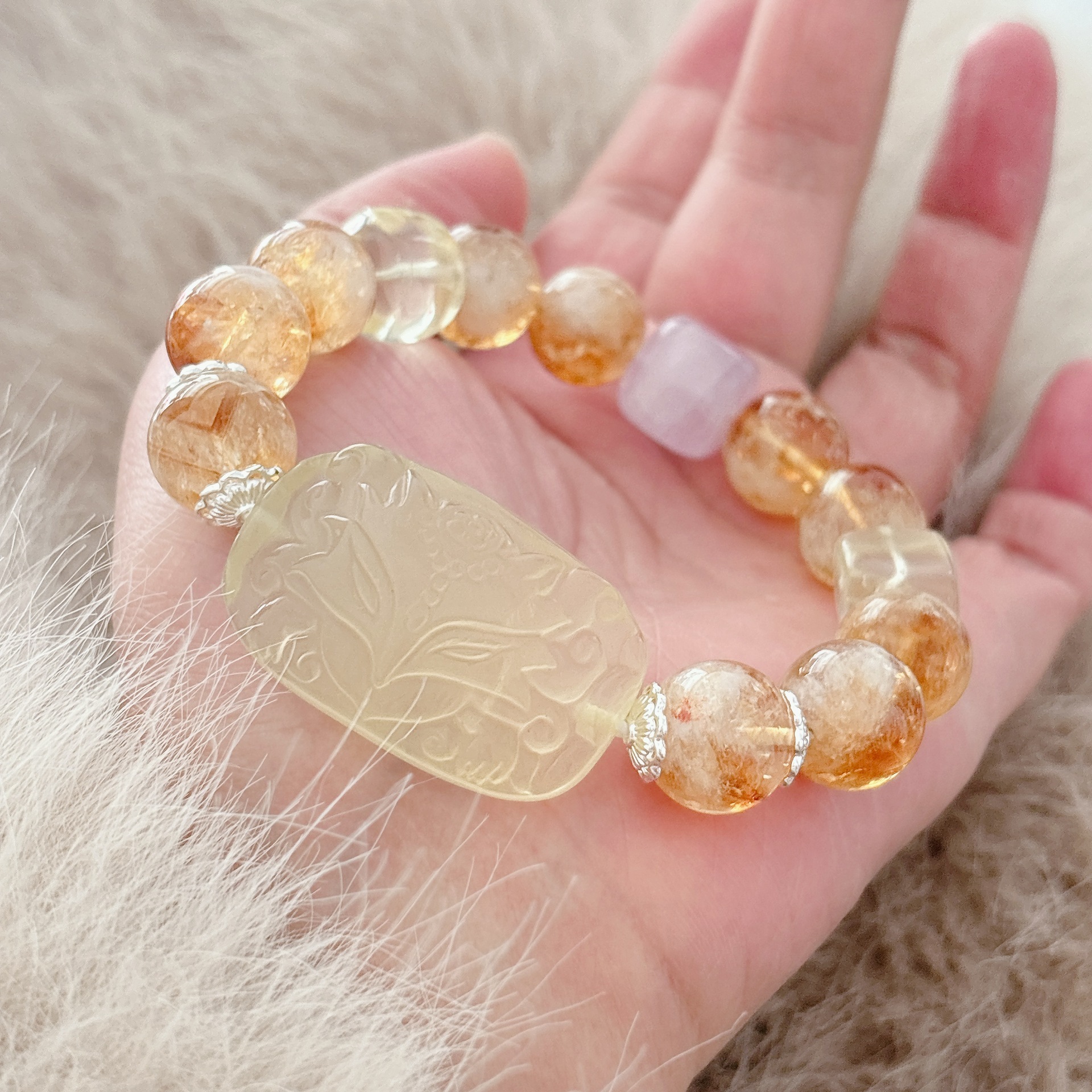 【狐仙】天然黃塔晶+黃水晶狐仙手牌手串