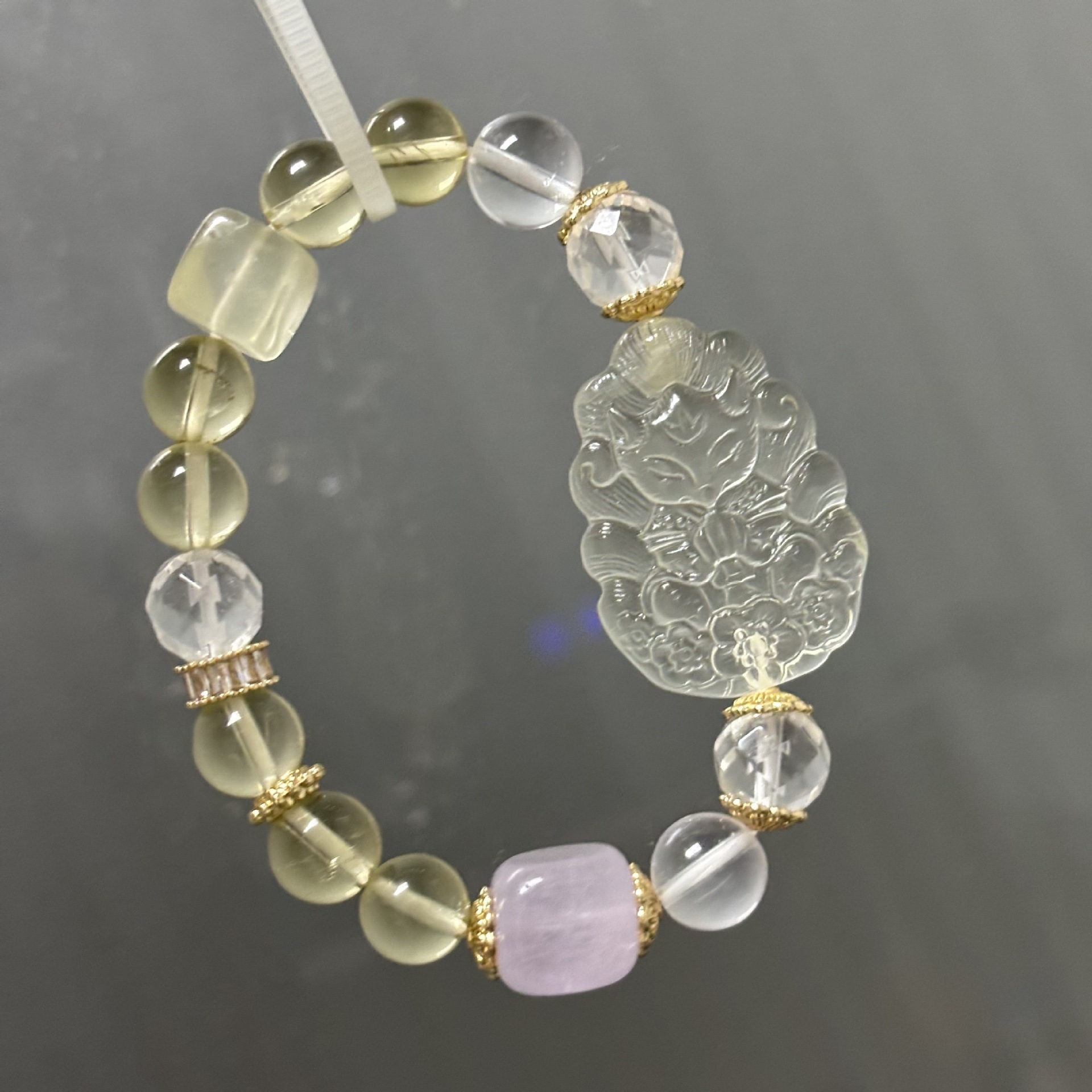 【狐仙】天然黃水晶九尾狐仙手排+白水晶+粉水晶