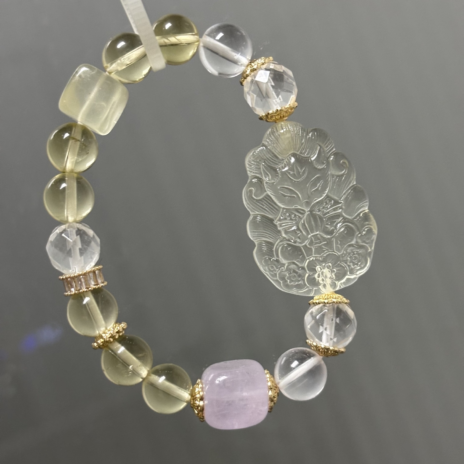 【狐仙】天然黃水晶九尾狐仙手排+白水晶+粉水晶