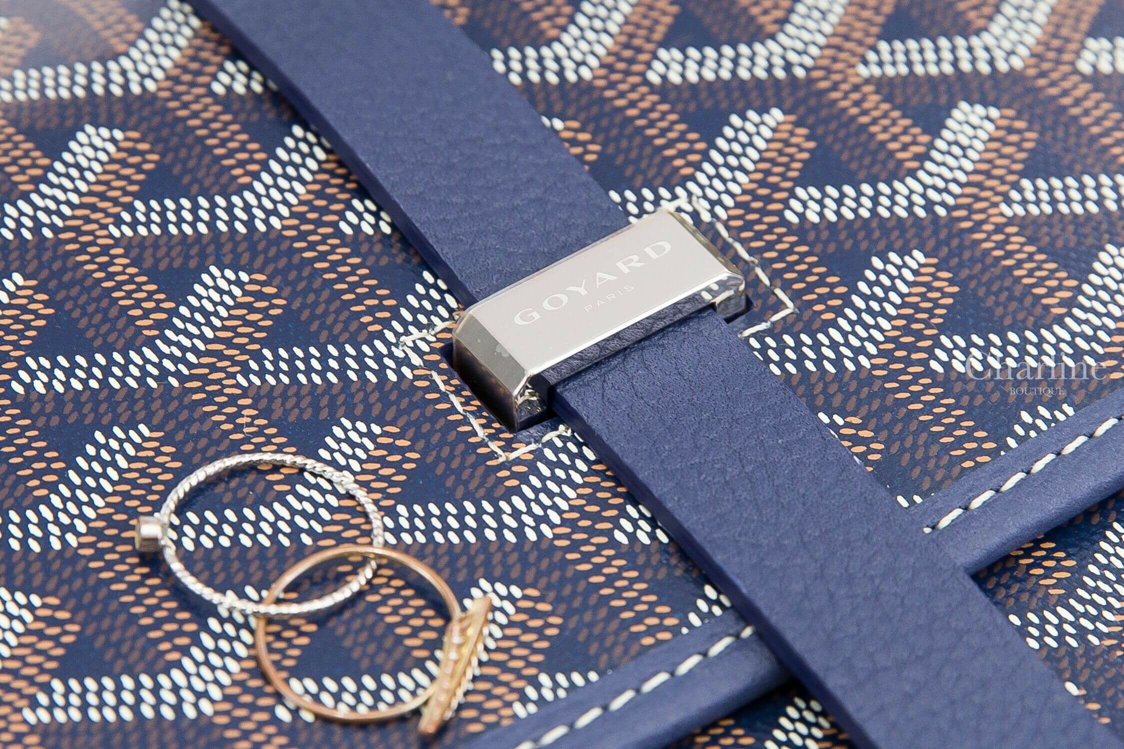 Goyard Belvedere MM Bag 深藍色帆布小牛皮黃色內裡中型馬鞍肩背包