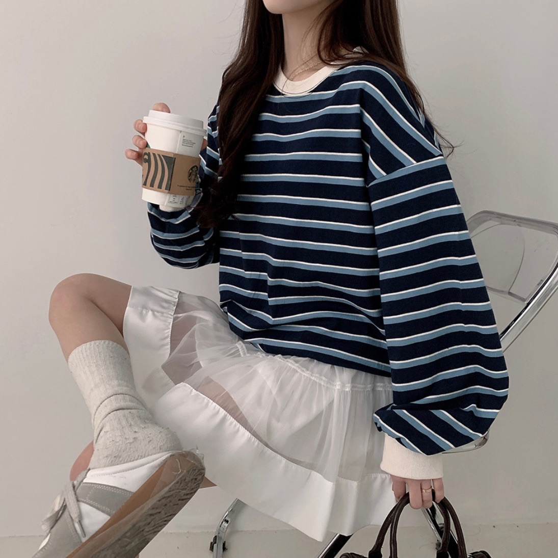 【優惠預訂】男女可穿！春季新款！韓國OVERSIZE撞色橫間長袖（4色）