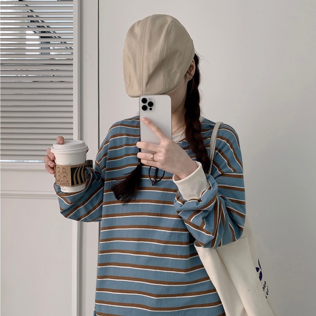 【優惠預訂】男女可穿！春季新款！韓國OVERSIZE撞色橫間長袖（4色）