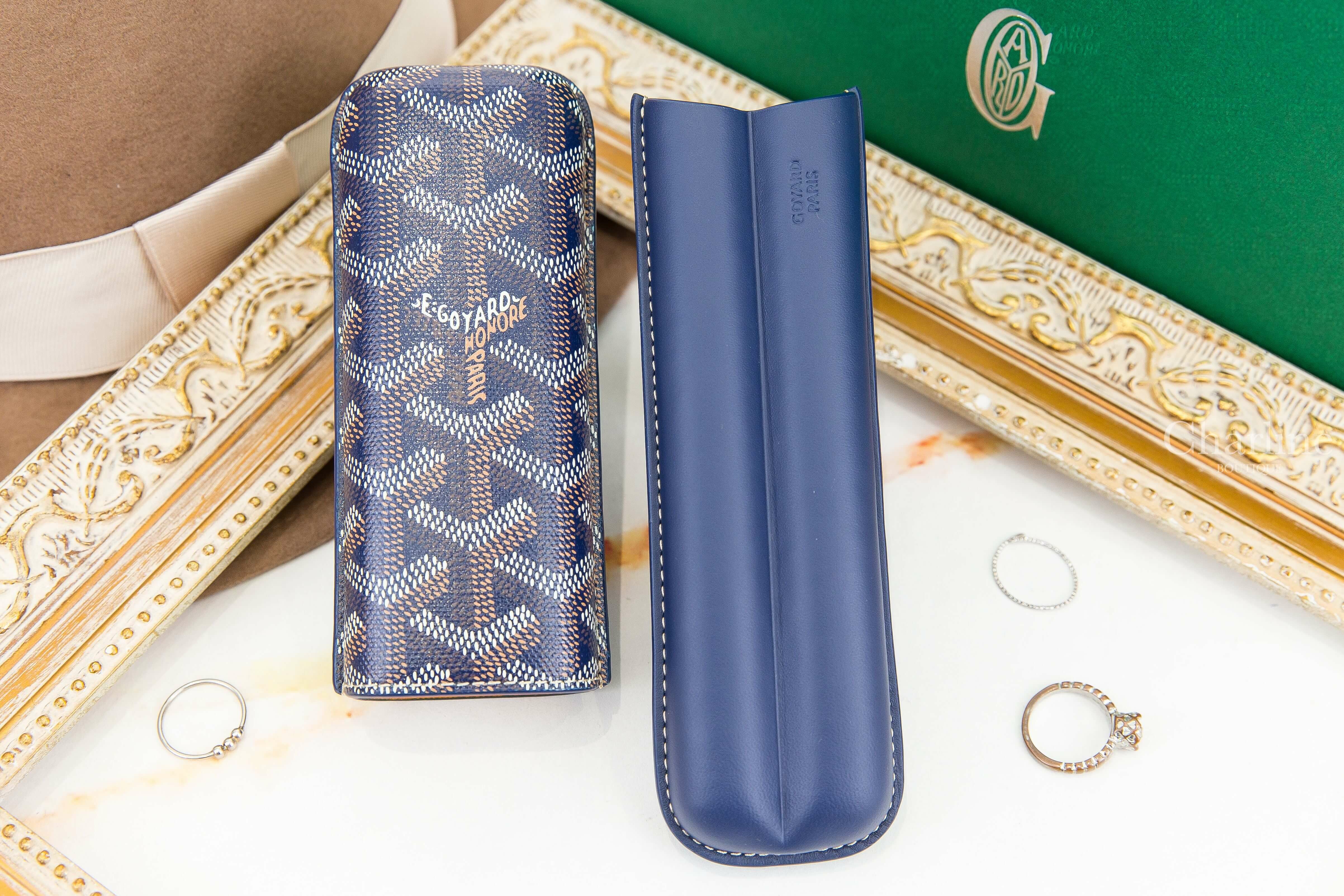 Goyard Churchill 2 Cigar Case 海軍藍帆布小牛皮黃色內裡兩入雪茄盒-Charline Boutique 精品代購
