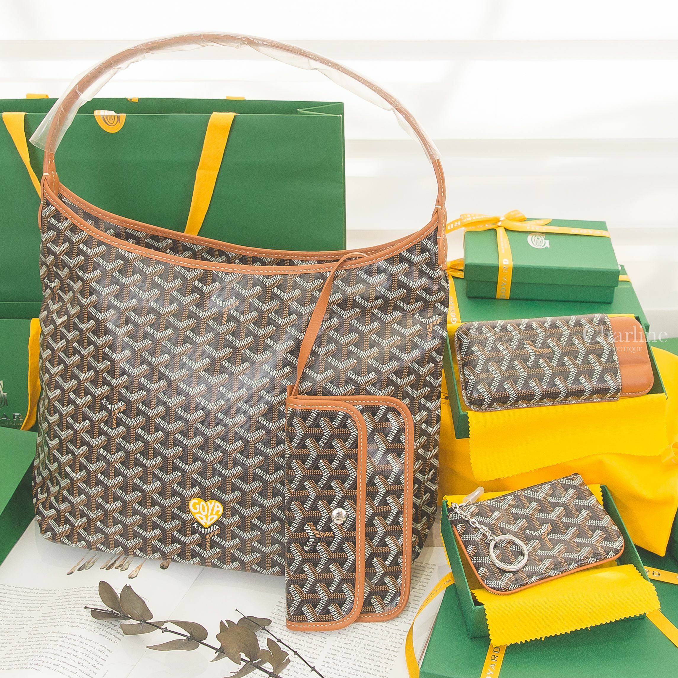 Goyard Bohème Hobo 黑拼咖啡色黃色愛心,Goyard Cigar Case 黑拼咖啡色三入雪茄盒,Goyard Sénat Nano Key Pouch 黑拼咖啡色鑰匙零錢包-Charline Boutique 精品代購