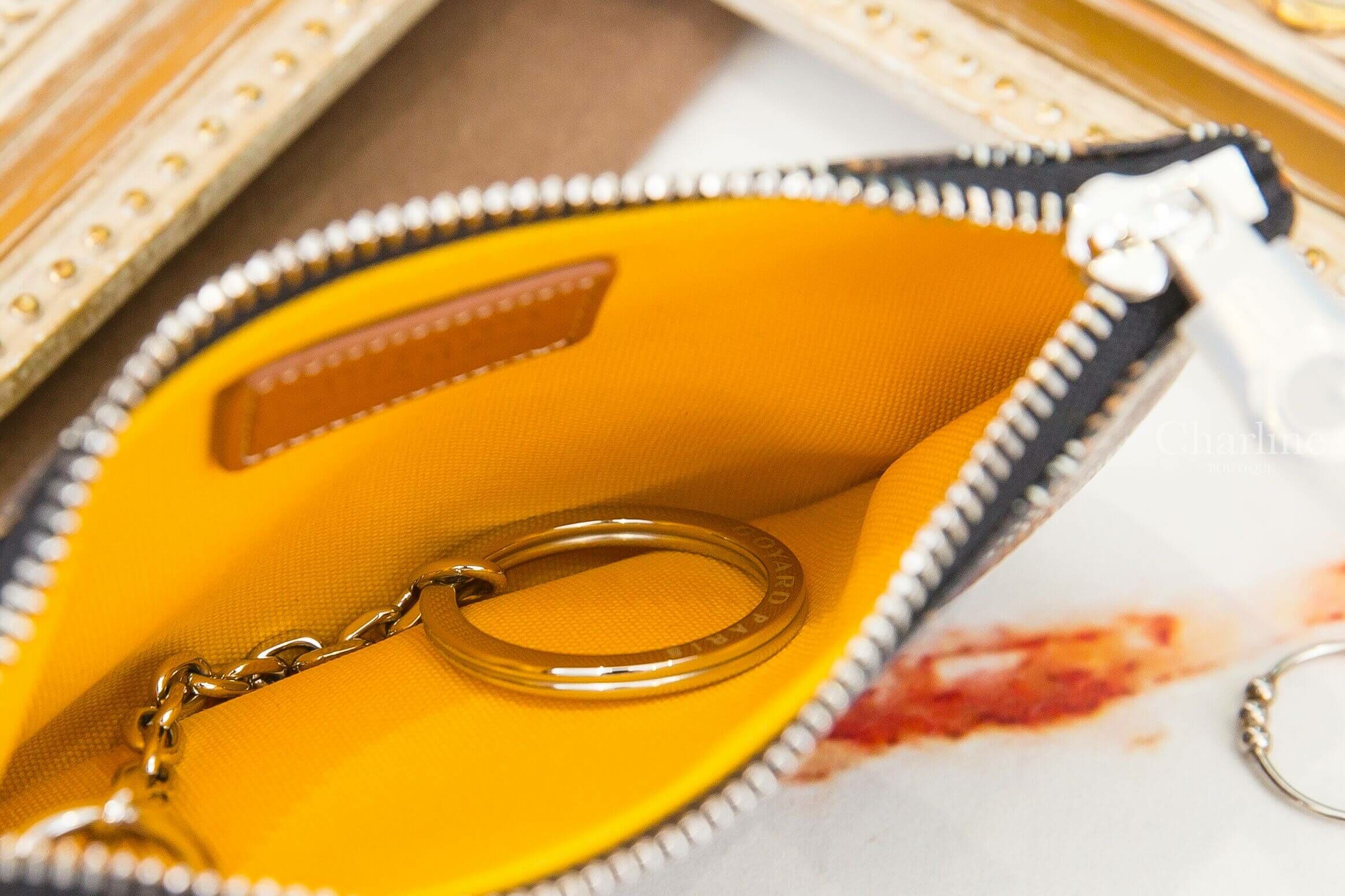 Goyard Sénat Nano Key Pouch 黑色拼咖啡色滾邊小牛皮黃色內裡銀釦拉鍊鑰匙零錢包-Charline Boutique 精品代購