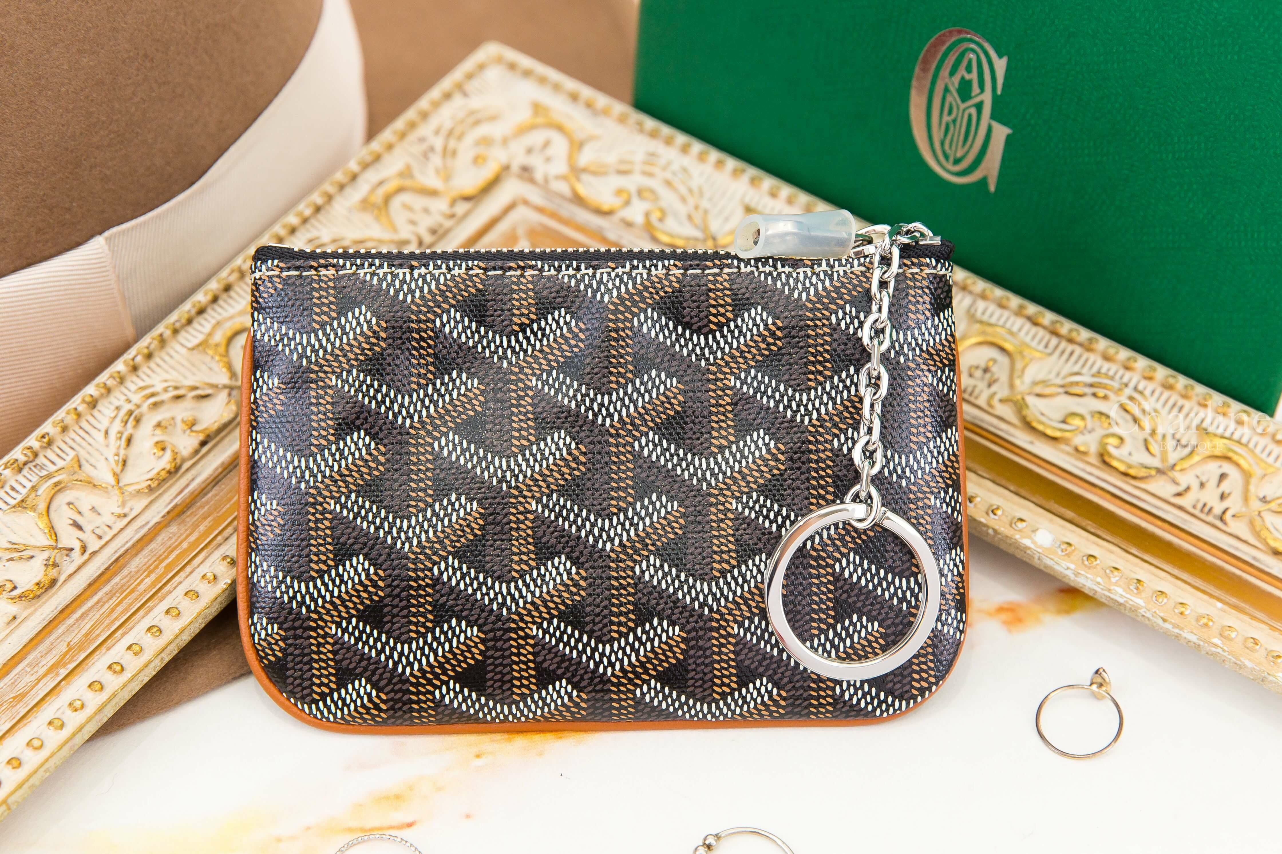 Goyard Sénat Nano Key Pouch 黑色拼咖啡色滾邊小牛皮黃色內裡銀釦拉鍊鑰匙零錢包-Charline Boutique 精品代購