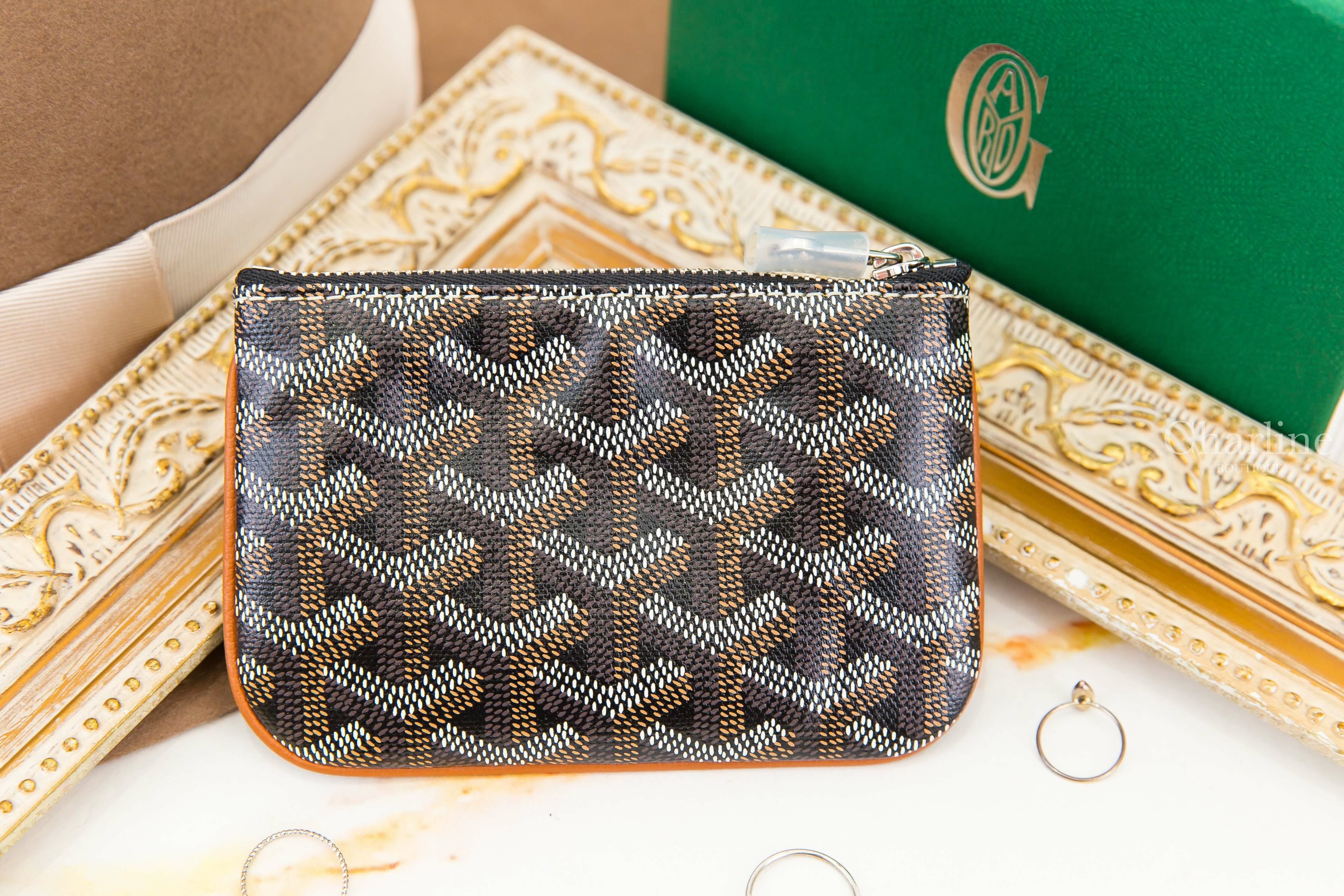 Goyard Sénat Nano Key Pouch 黑色拼咖啡色滾邊小牛皮黃色內裡銀釦拉鍊鑰匙零錢包-Charline Boutique 精品代購