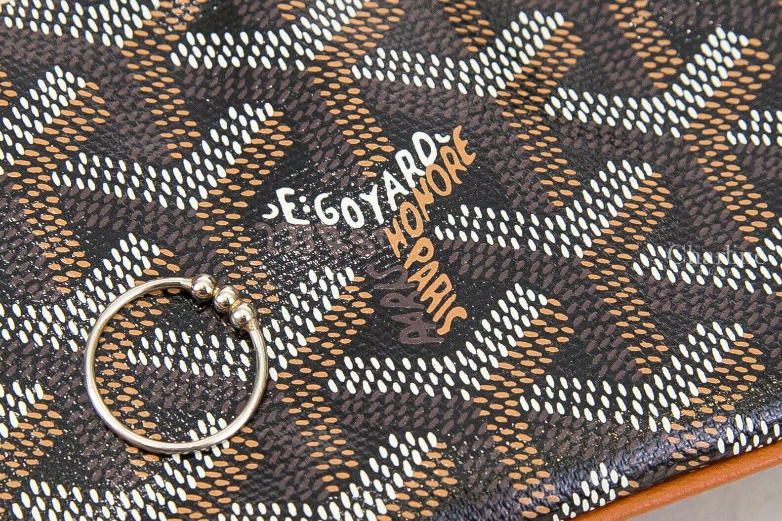 Goyard Sénat Nano Key Pouch 黑色拼咖啡色滾邊小牛皮黃色內裡銀釦拉鍊鑰匙零錢包