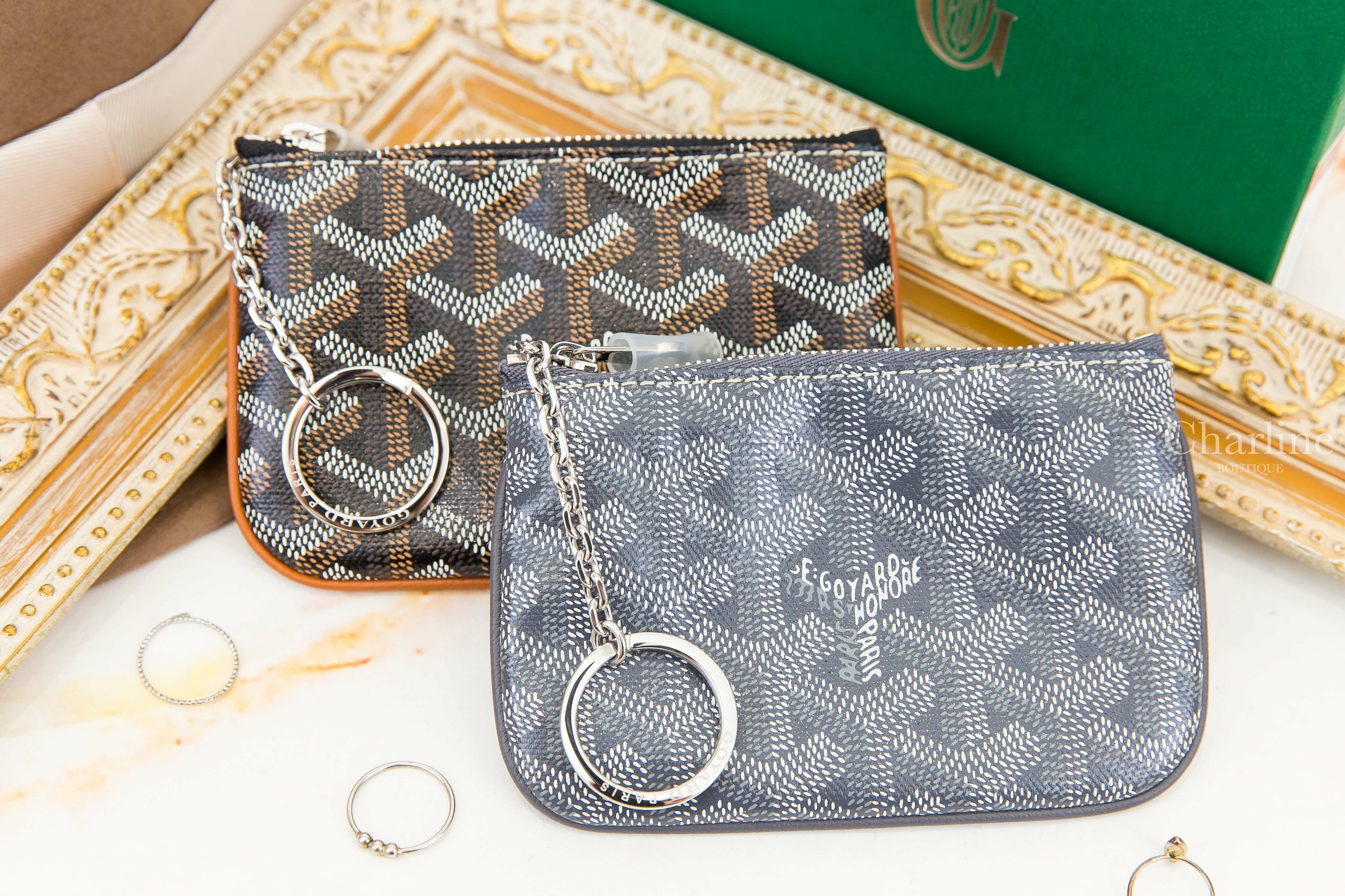 Goyard Sénat Nano Key Pouch 黑色拼咖啡色滾邊小牛皮黃色內裡銀釦拉鍊鑰匙零錢包,Goyard Sénat Nano Key Pouch 灰色小牛皮黃色內裡銀釦拉鍊鑰匙零錢包-Charline Boutique 精品代購