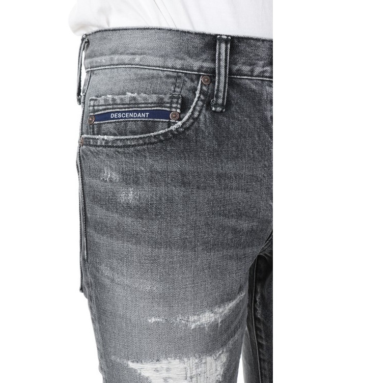 DESCENDANT DIN-4 02 TRASH DAMAGED SLIM FIT JEANS - BLACK PRE ORDER ITEM (預訂中)