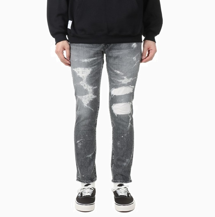 DESCENDANT DIN-4 02 TRASH DAMAGED SLIM FIT JEANS - BLACK PRE ORDER ITEM (預訂中)
