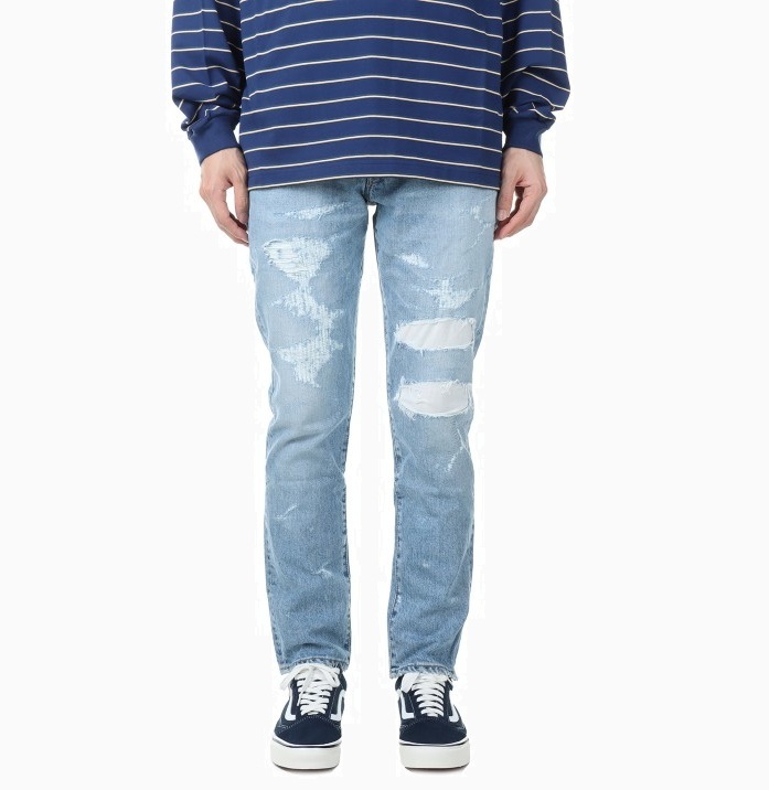 DESCENDANT DIN-4 02 TRASH DAMAGED SLIM FIT JEANS - INDIGO PRE ORDER ITEM (預訂中)