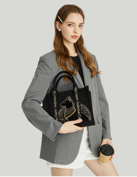 大英博物館｜蓋亞安德森貓系列｜刺繡手提斜挎包-黑色