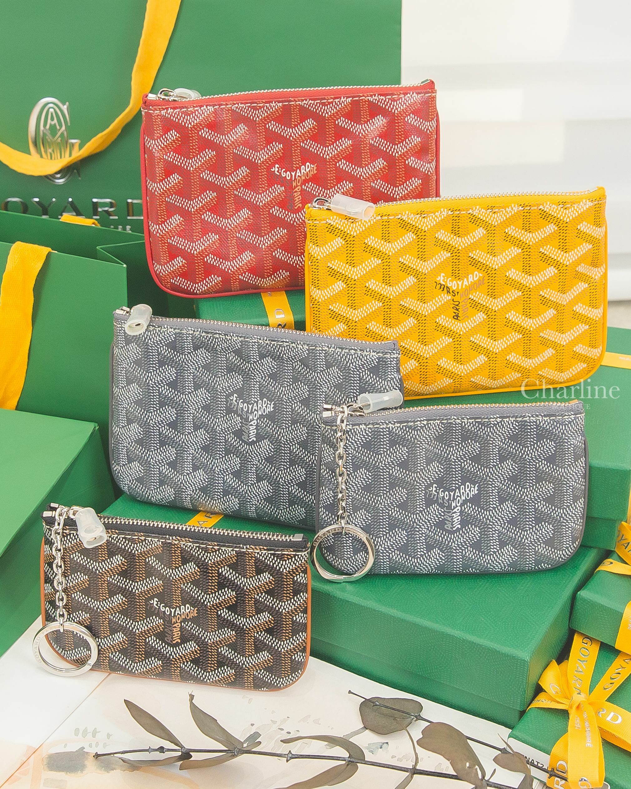 Goyard Sénat Nano Key Pouch 黑色拼咖啡色/灰色,Goyard Sénat Mini Pouch 黃色/灰色/紅色-Charline Boutique 精品代購