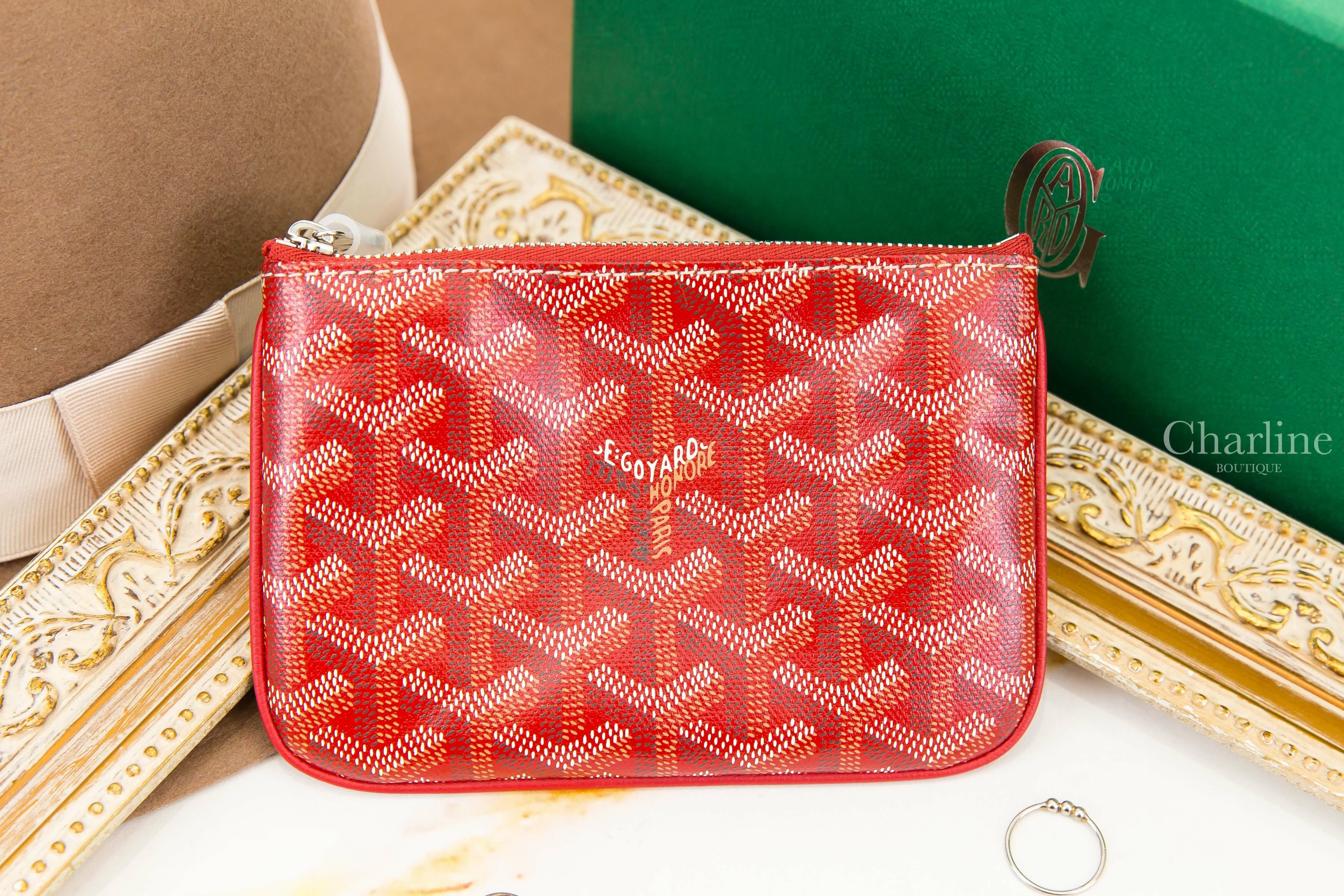 Goyard Sénat Mini Pouch 紅色迷你小牛皮黃色內裡銀色拉鍊零錢包