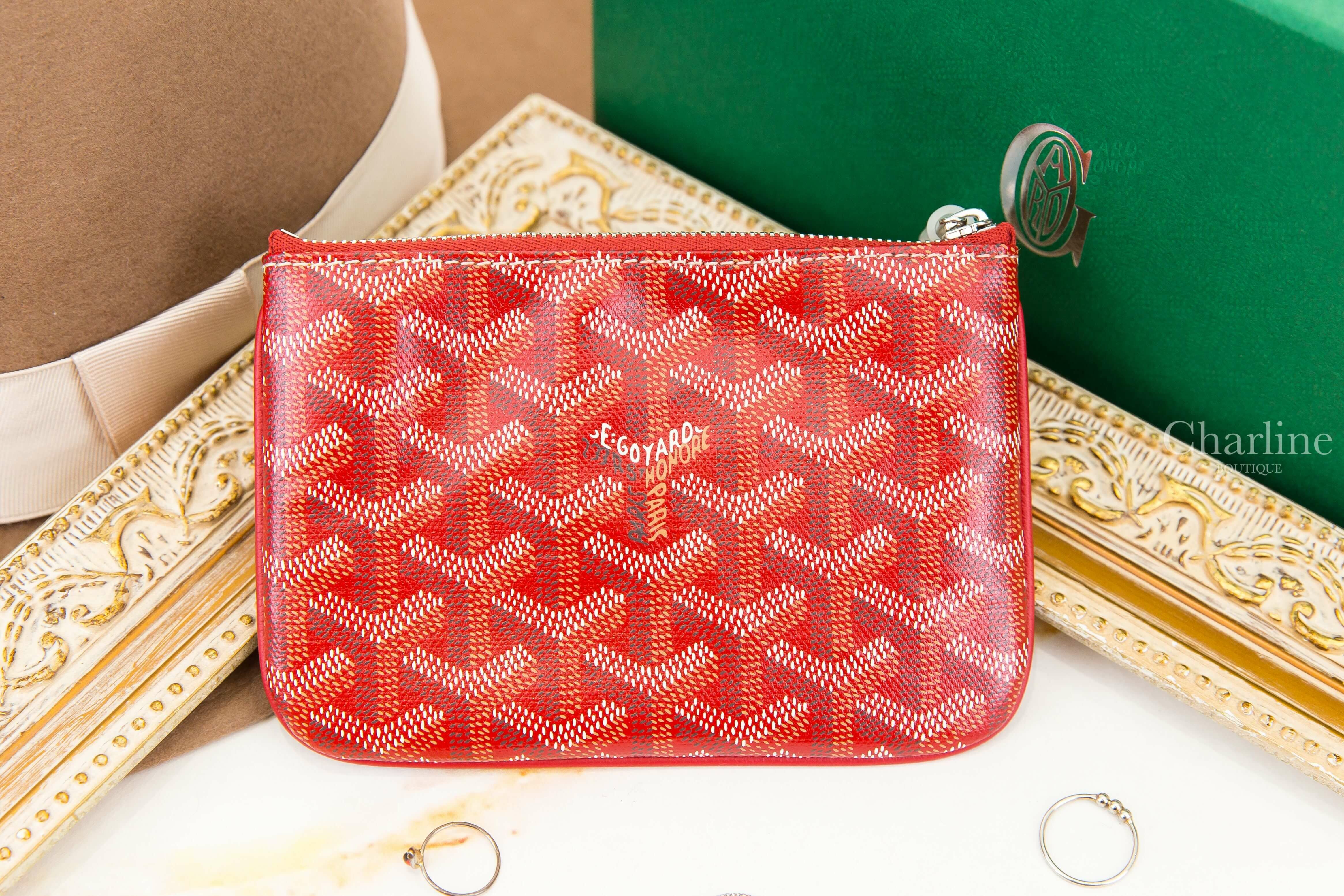 Goyard Sénat Mini Pouch 紅色迷你小牛皮黃色內裡銀色拉鍊零錢包-Charline Boutique 精品代購