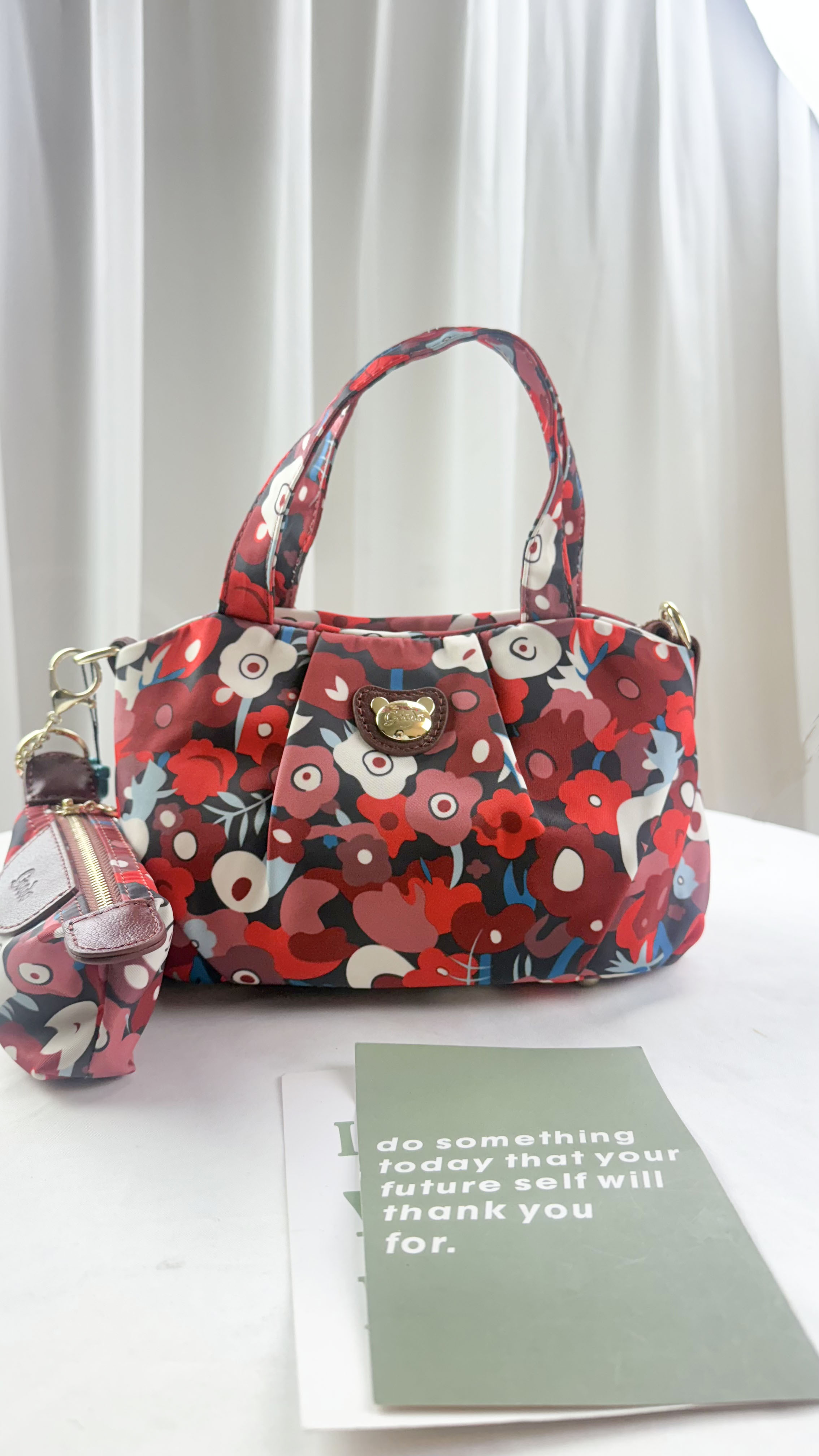 GOODS 紅花朵拼色防潑水手提包 / 側背包 #2218