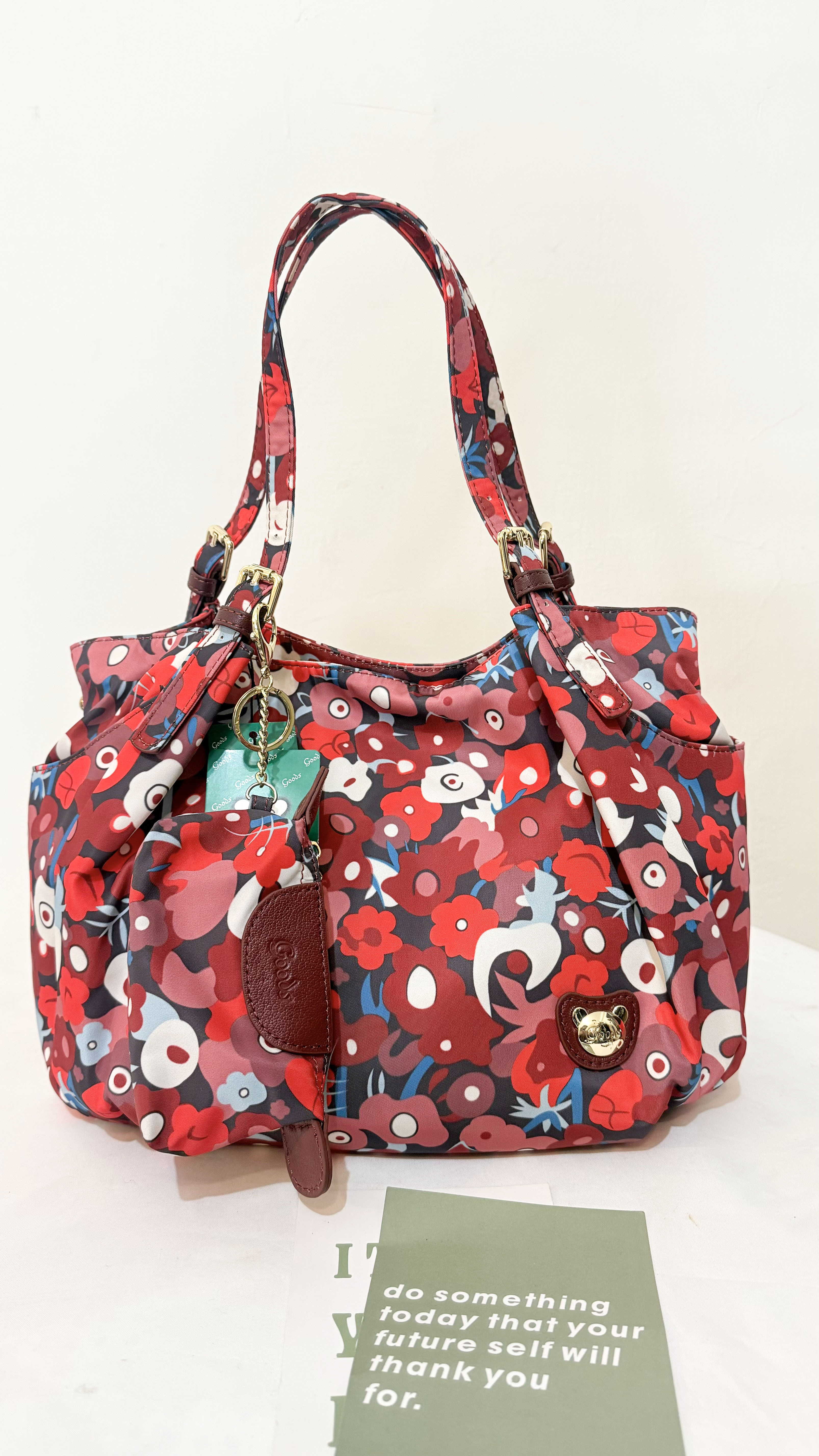 GOODS 紅花朵拼色防潑水手提包 / 側背包  #2577