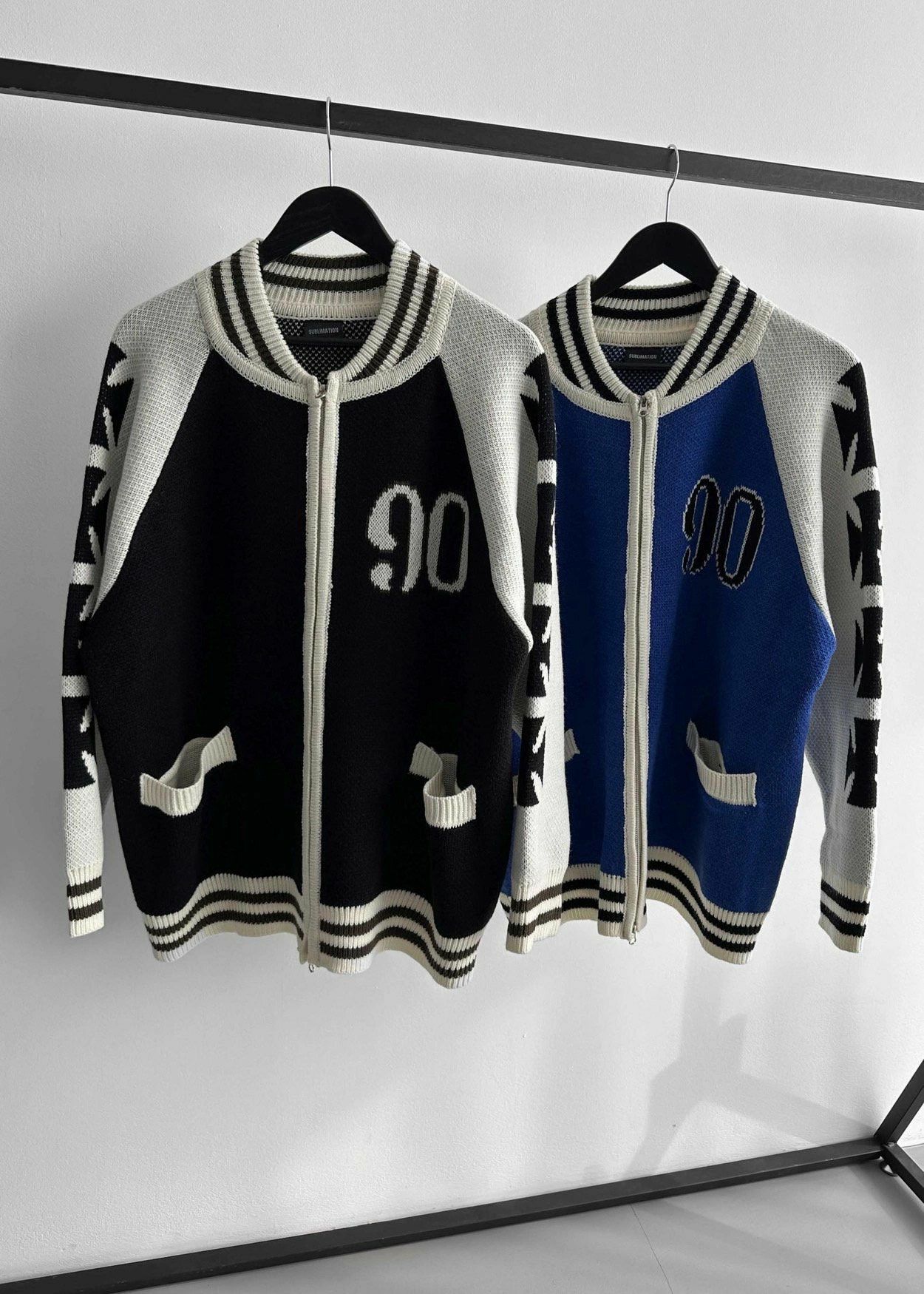 拼色數字圖案拉鍊針織外套 SUB-028JK