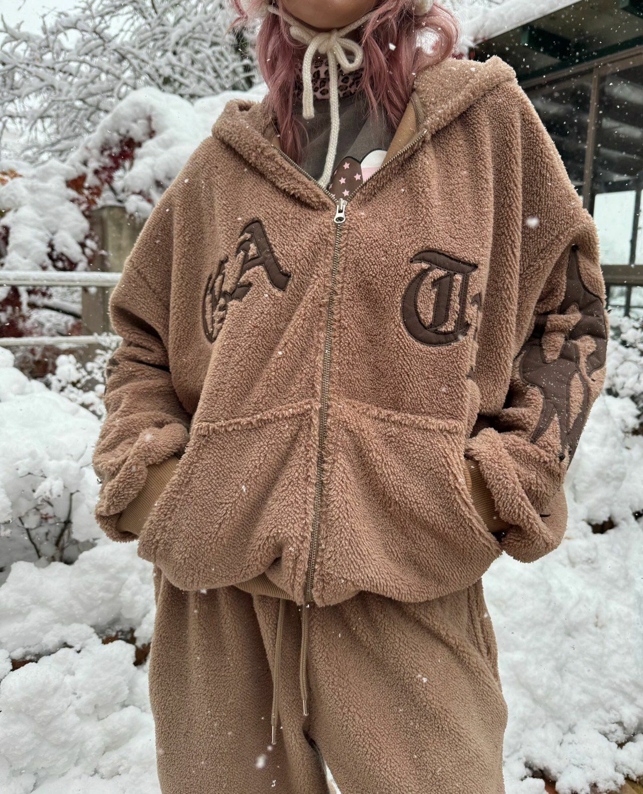 英文字拉鍊毛毛外套 SUB-029JK