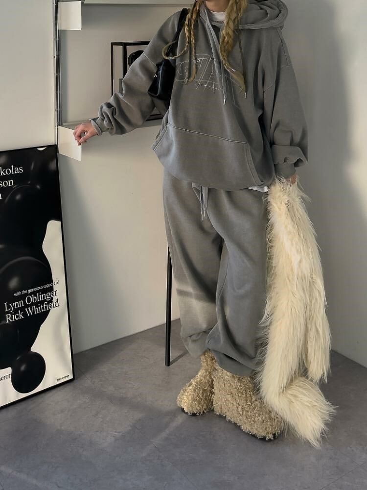 洗水淨色束腳鬆身運動褲(抓毛底) P3038