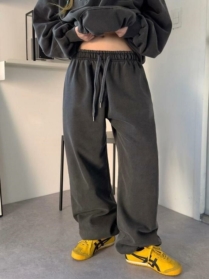 洗水淨色束腳鬆身運動褲(抓毛底) P3038