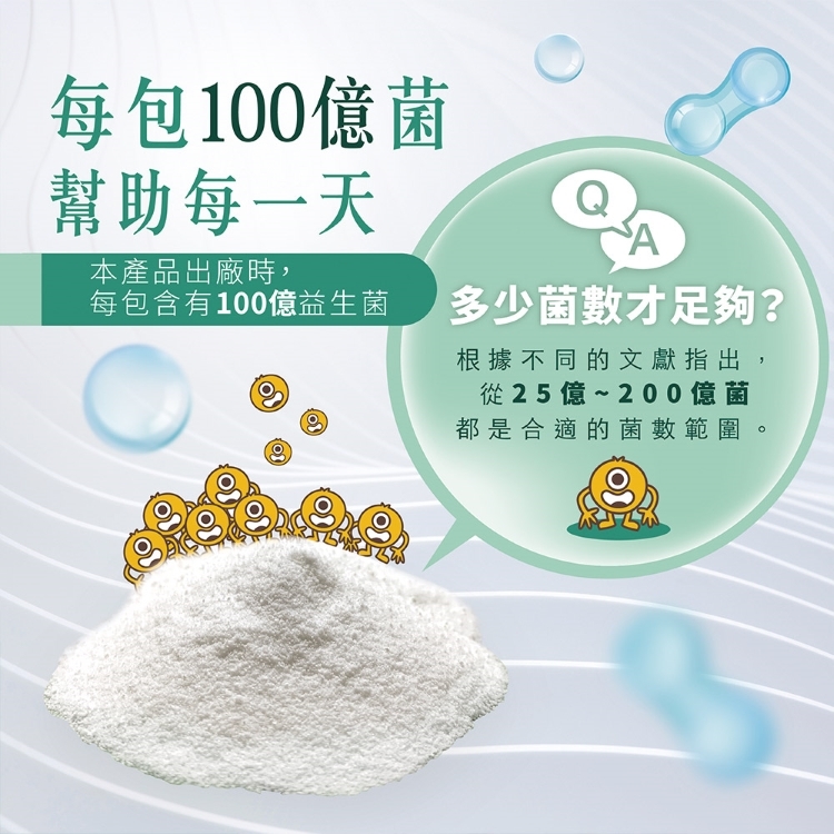 每億天益生菌出廠時皆含有100億益生菌