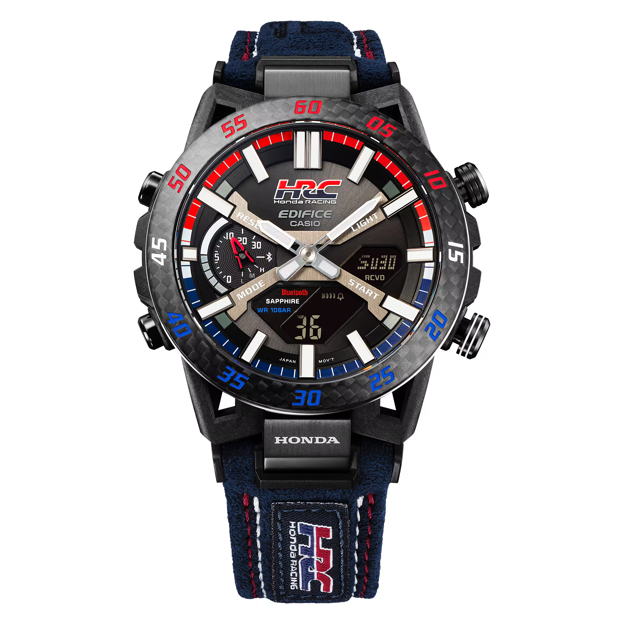 萬年鐘錶 - CASIO EDIFICE 系列   Honda Racing 聯名錶款藍牙太陽能智慧雙顯男錶 ECB-2000HR-1A 錶徑 : 47.8MM