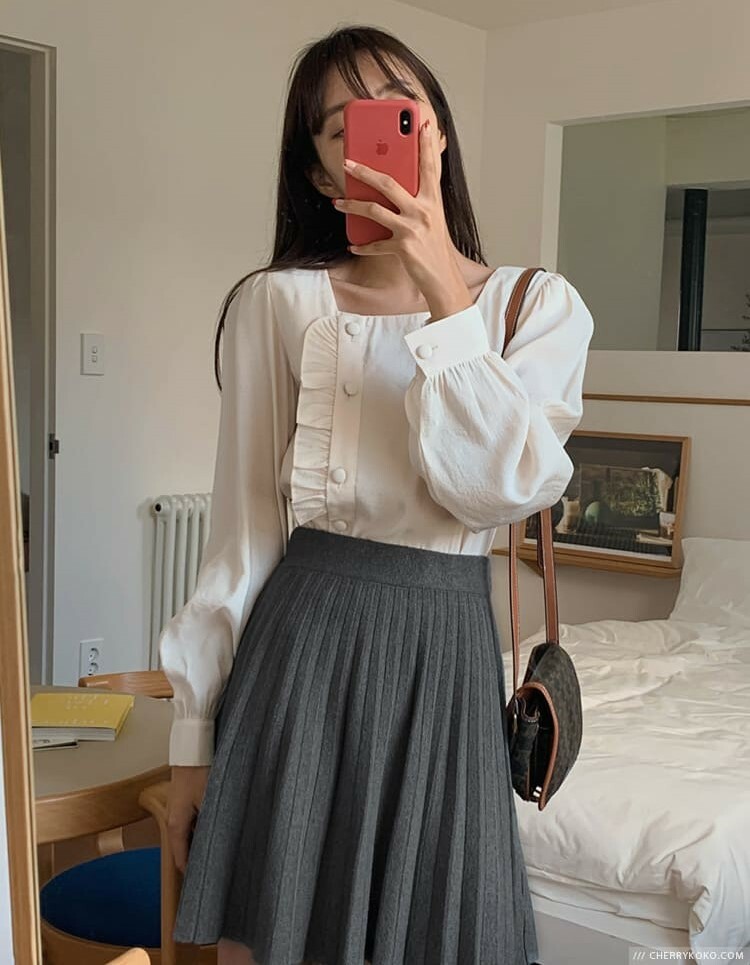 韓國Cherrykoko授權 唯美少女心鬆緊腰帶針織百褶裙