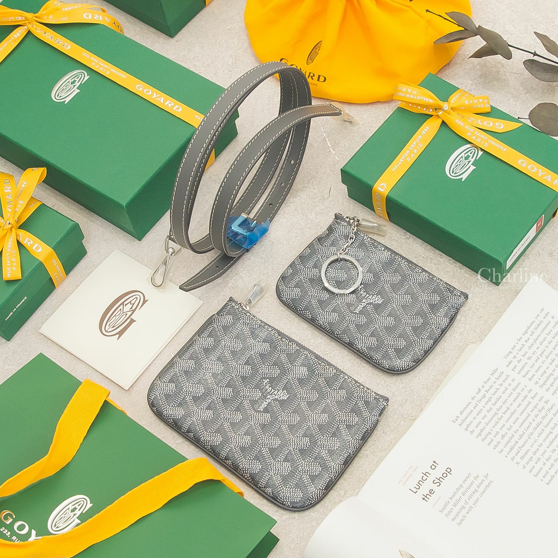 Goyard Cuir PM Strap 灰色皮革銀釦細版背帶,Goyard Sénat Mini Pouch 灰色拉鍊零錢包,Goyard Sénat Nano Key Pouch 灰色拉鍊鑰匙零錢包-Charline Boutique 精品代購