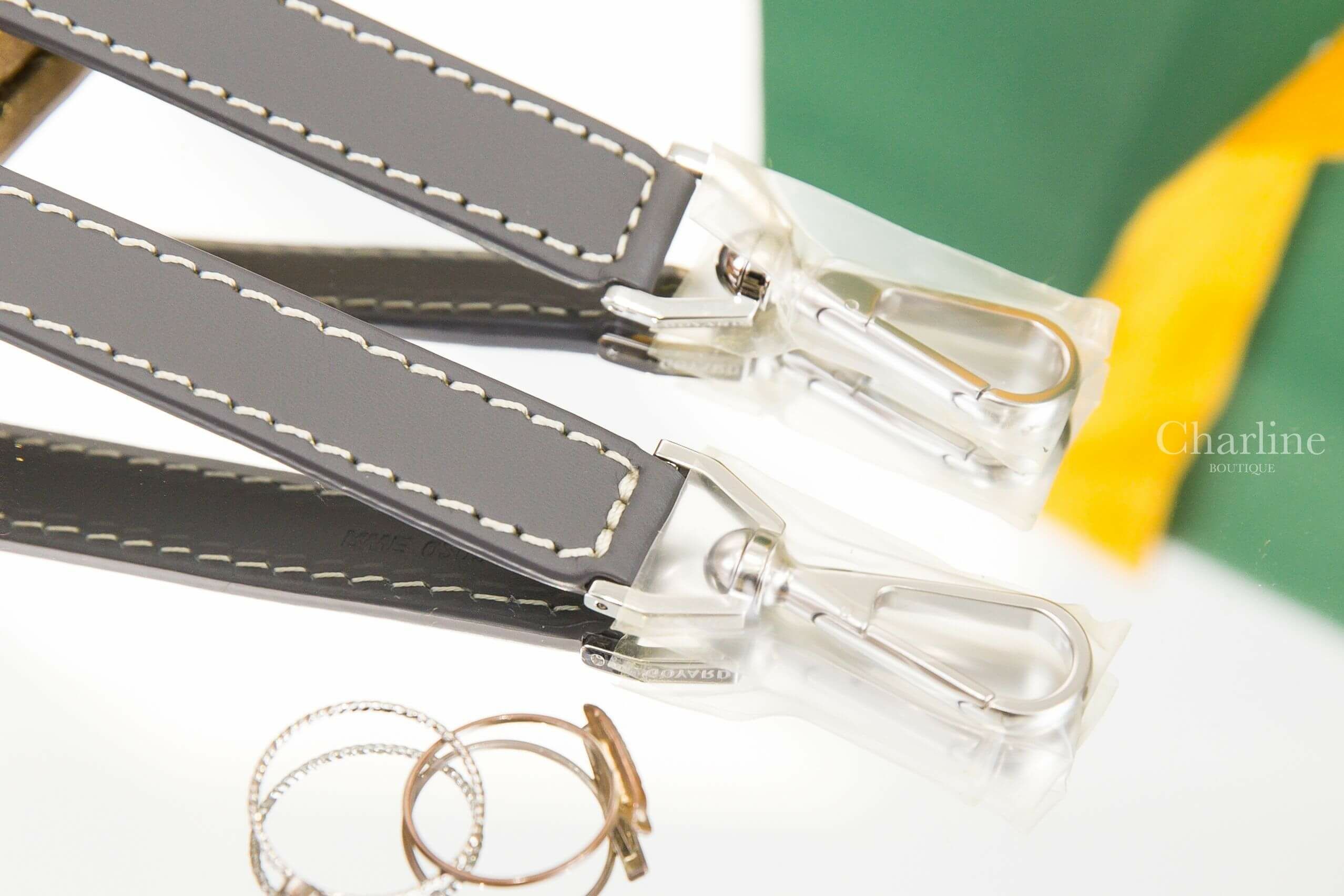 Goyard Cuir PM Strap 灰色皮革銀釦細版背帶