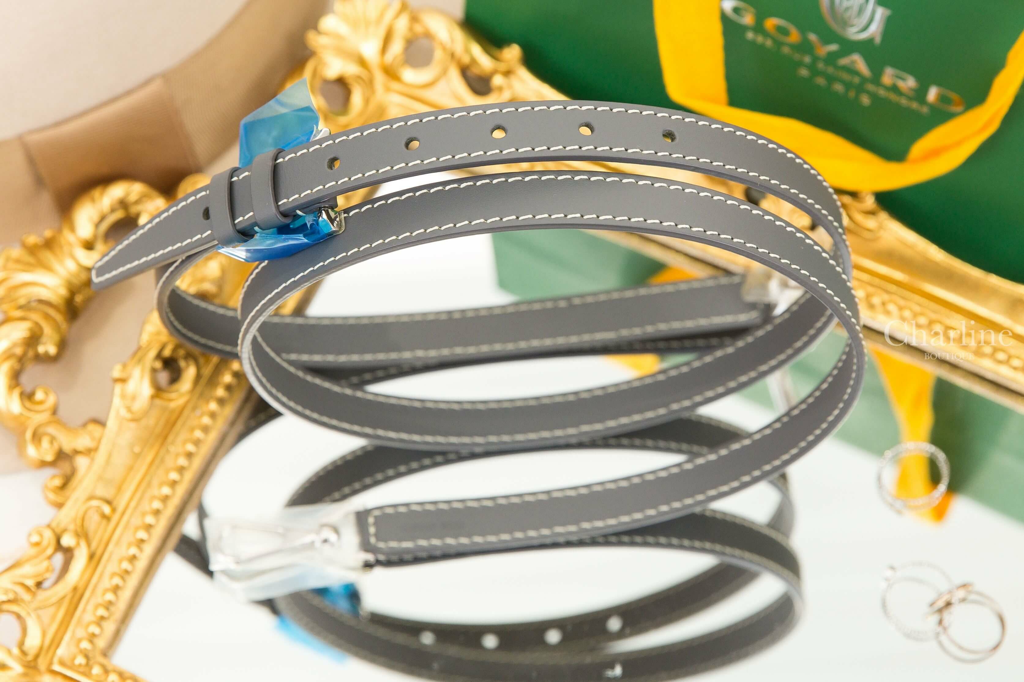 Goyard Cuir PM Strap 灰色皮革銀釦細版背帶-Charline Boutique 精品代購