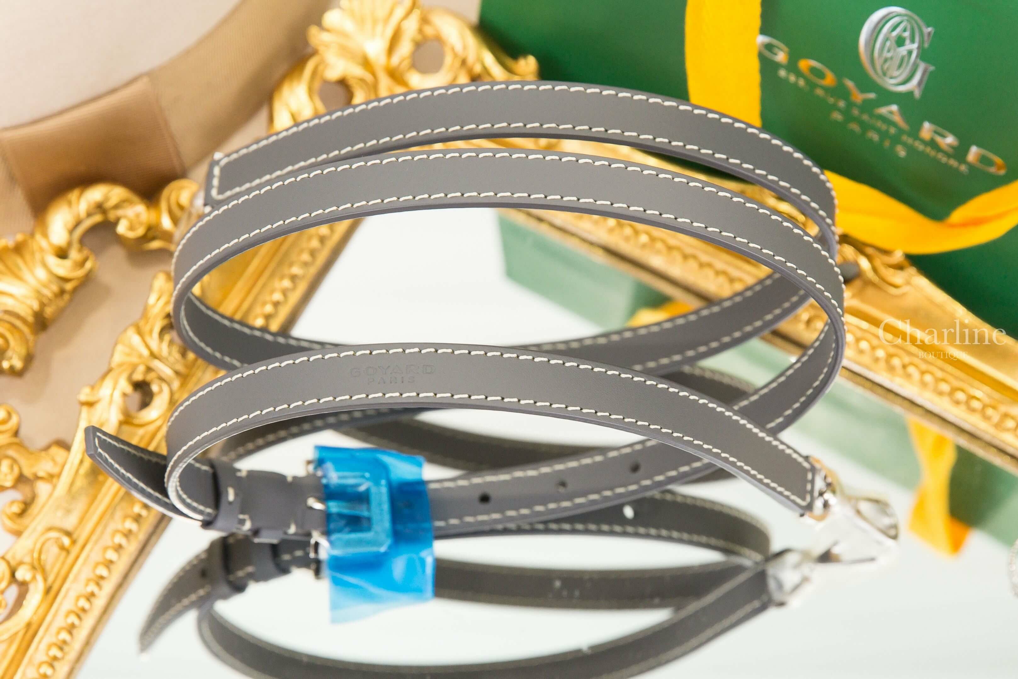 Goyard Cuir PM Strap 灰色皮革銀釦細版背帶-Charline Boutique 精品代購