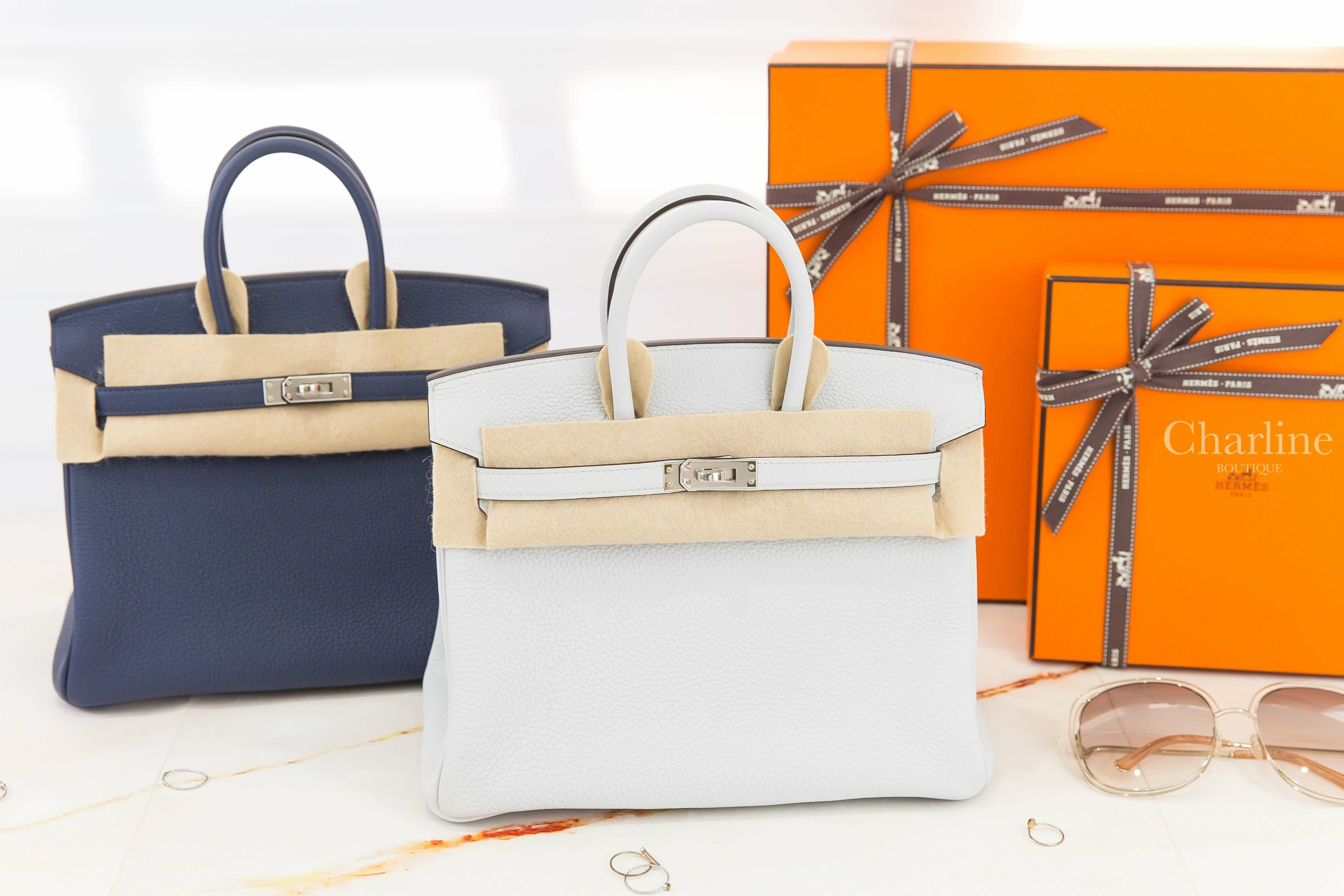 Hermès Birkin 25cm N4 Gris Platine Togo 鉑金灰銀釦鉑金,Hermès Birkin 25cm 7U Navy Togo 深海藍銀釦鉑金包-Charline Boutique 精品代購