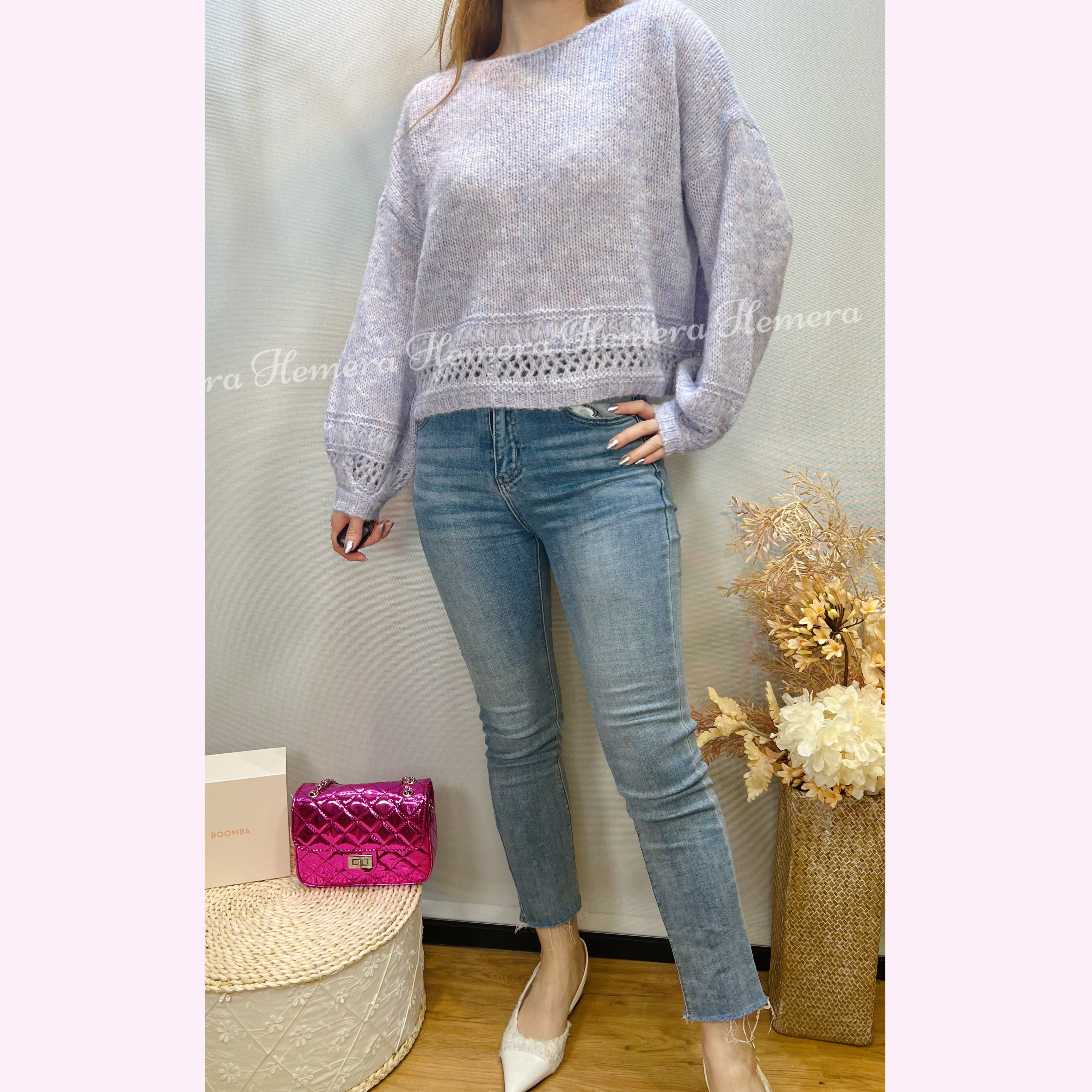 TP25W0117 羊毛混色縷空邊上身