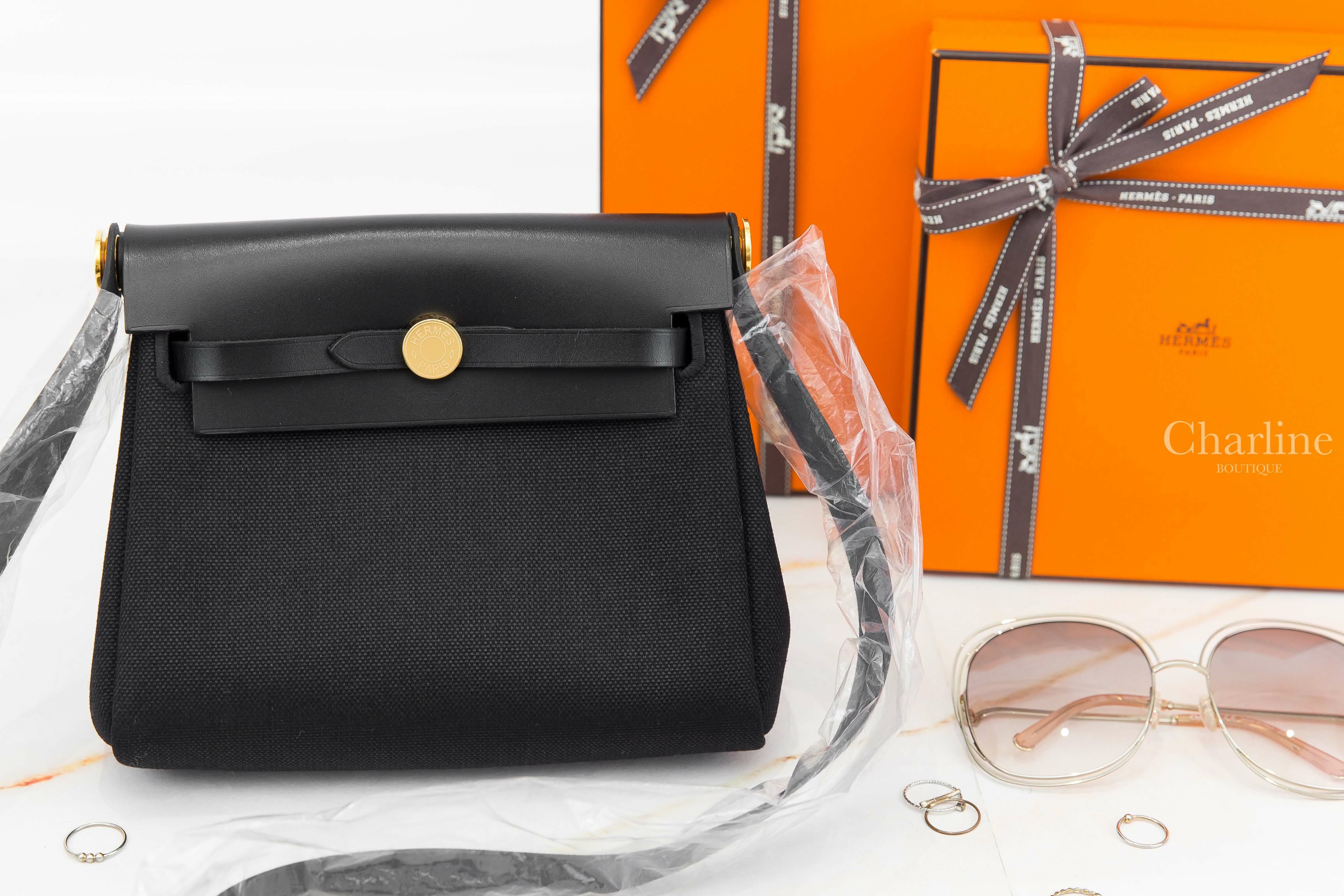Hermès Herbag Zip 20 Bag 89 Noir Toile Militaire / Vache Hunter 黑色金釦迷你手提肩背包