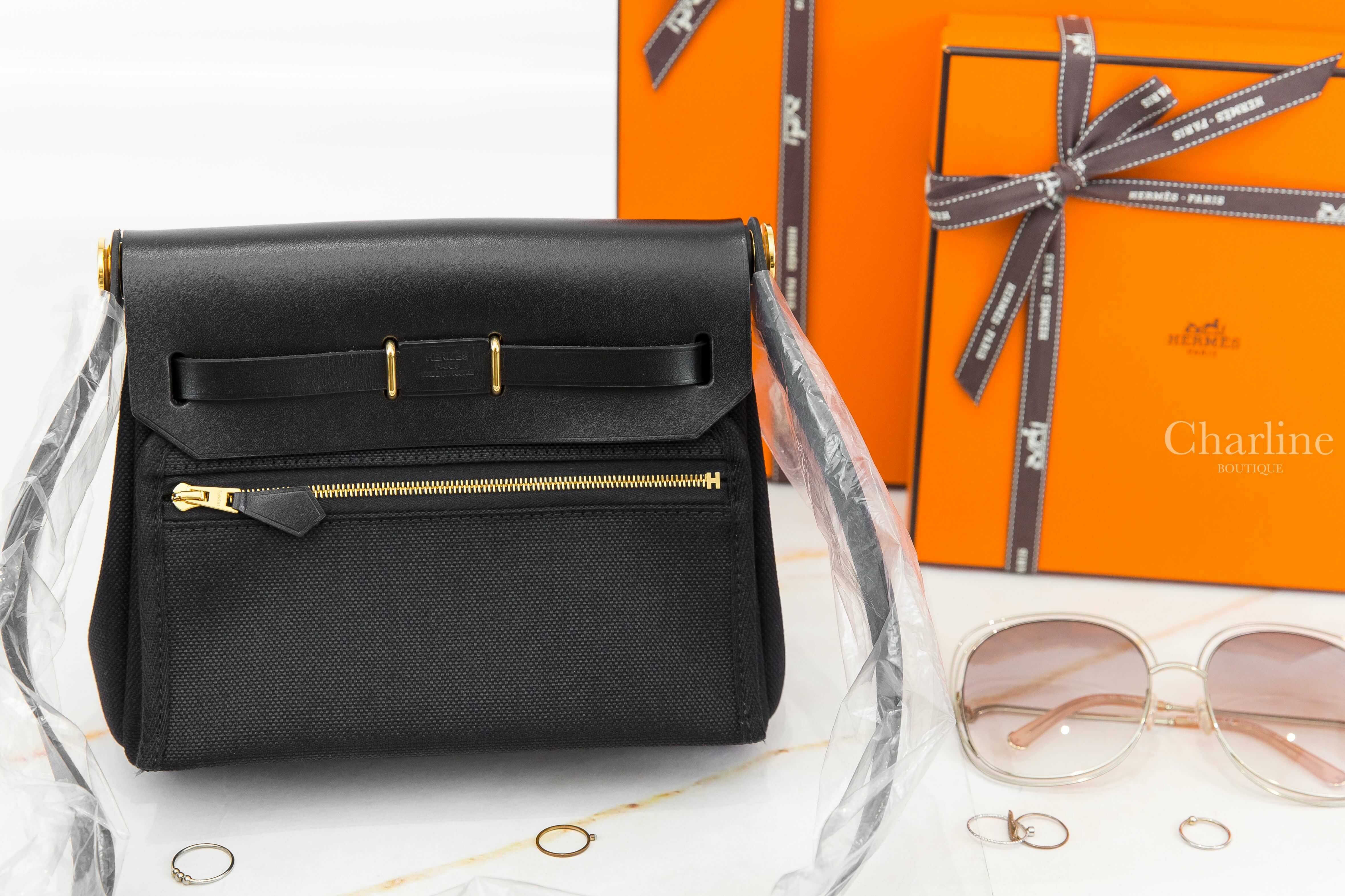 Hermès Neo Herbag 黑色金釦迷你手提肩背包-Charline Boutique 精品代購