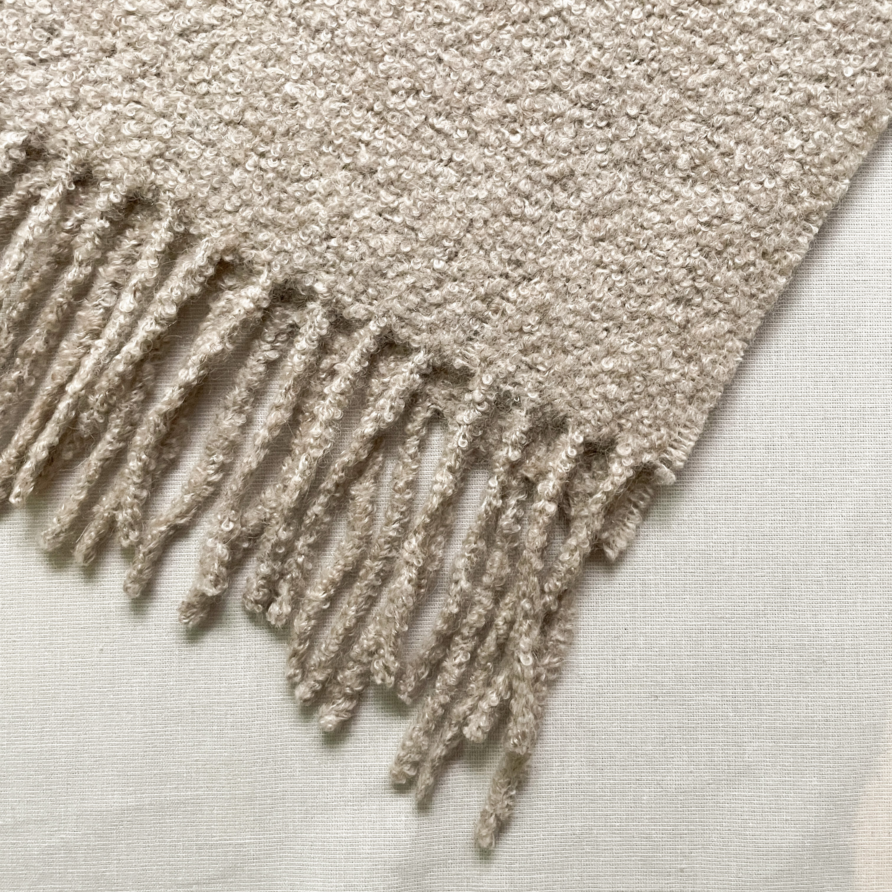 安地斯羊駝圍巾｜簇織混絲款 - 杏白｜秘魯