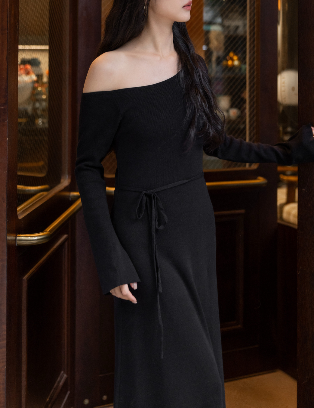 隨性斜肩針織綁帶長洋（4尺寸）