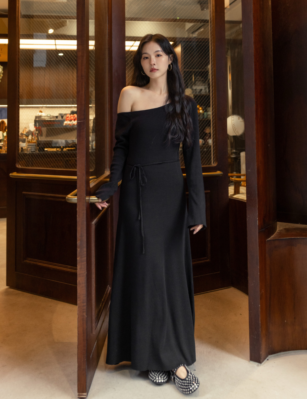 隨性斜肩針織綁帶長洋（4尺寸）