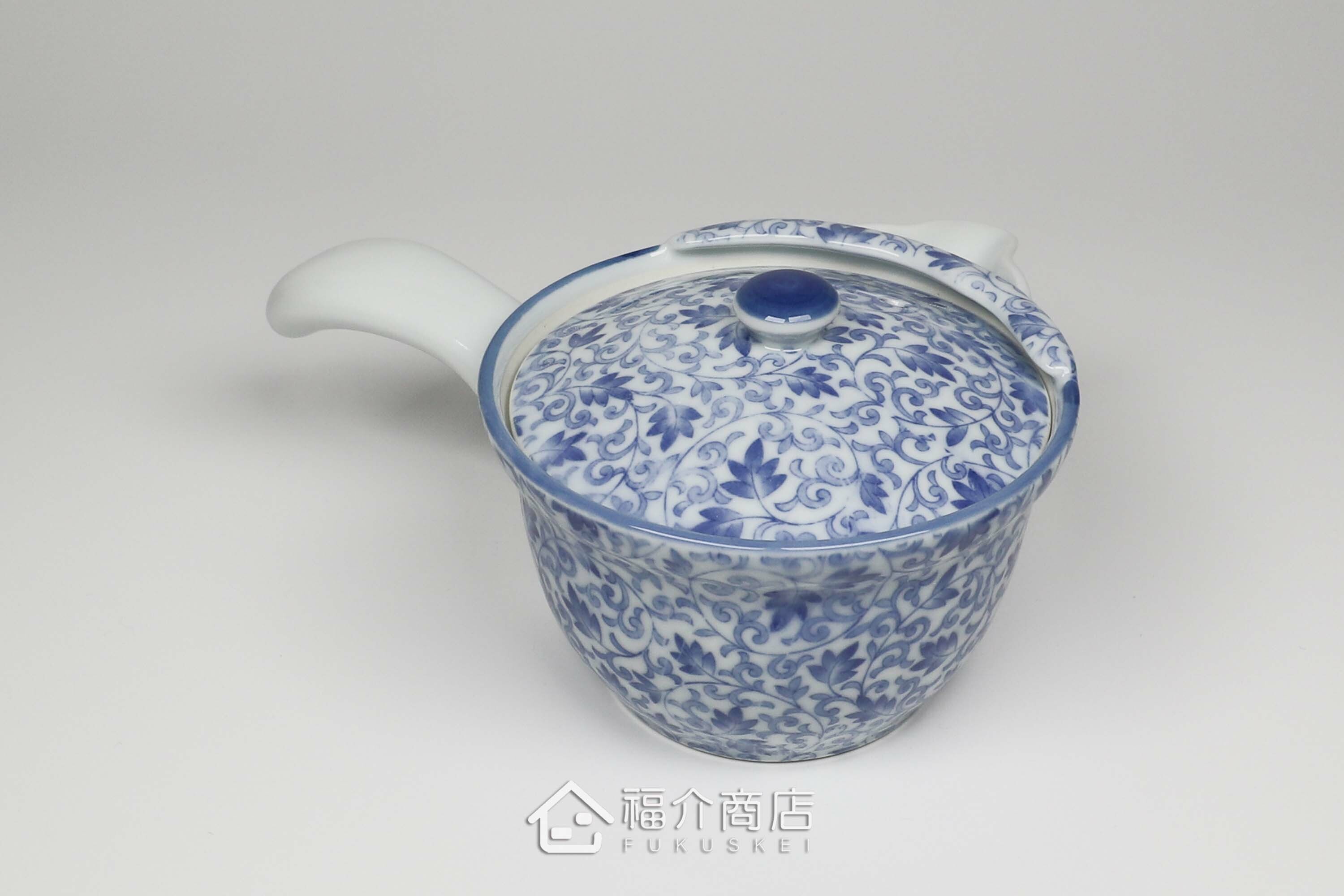 泡茶用白青色有藤蔓花紋的250cc陶茶壺